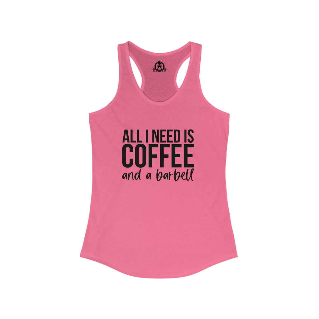 Coffee and a Barbell - Women's Ideal Racerback Tank - Dark Logo - Front Chest -  Plain Back