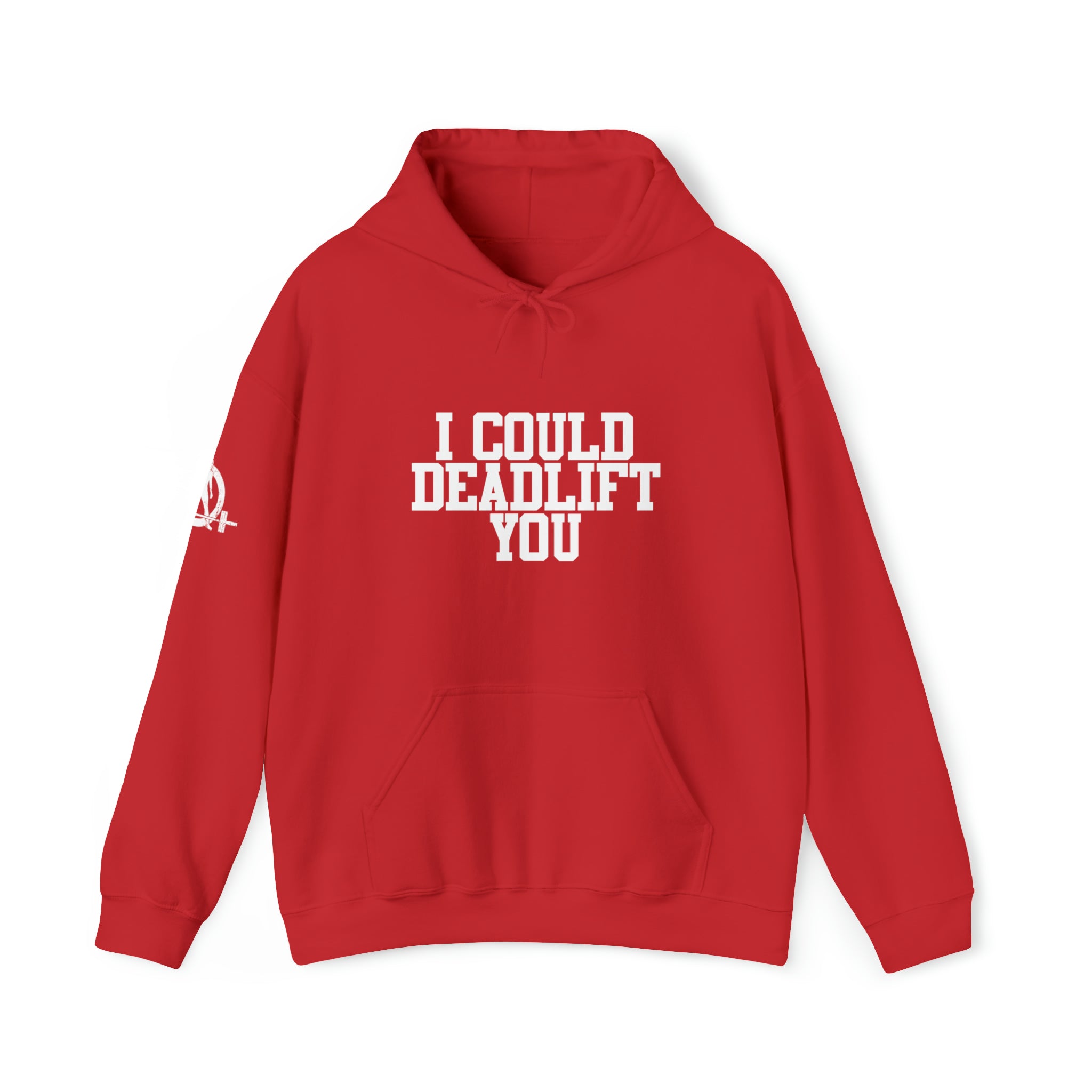 I Could Deadlift You. - Unisex Heavy Blend Hooded Sweatshirt - White Logo - Right Shoulder - Plain Back