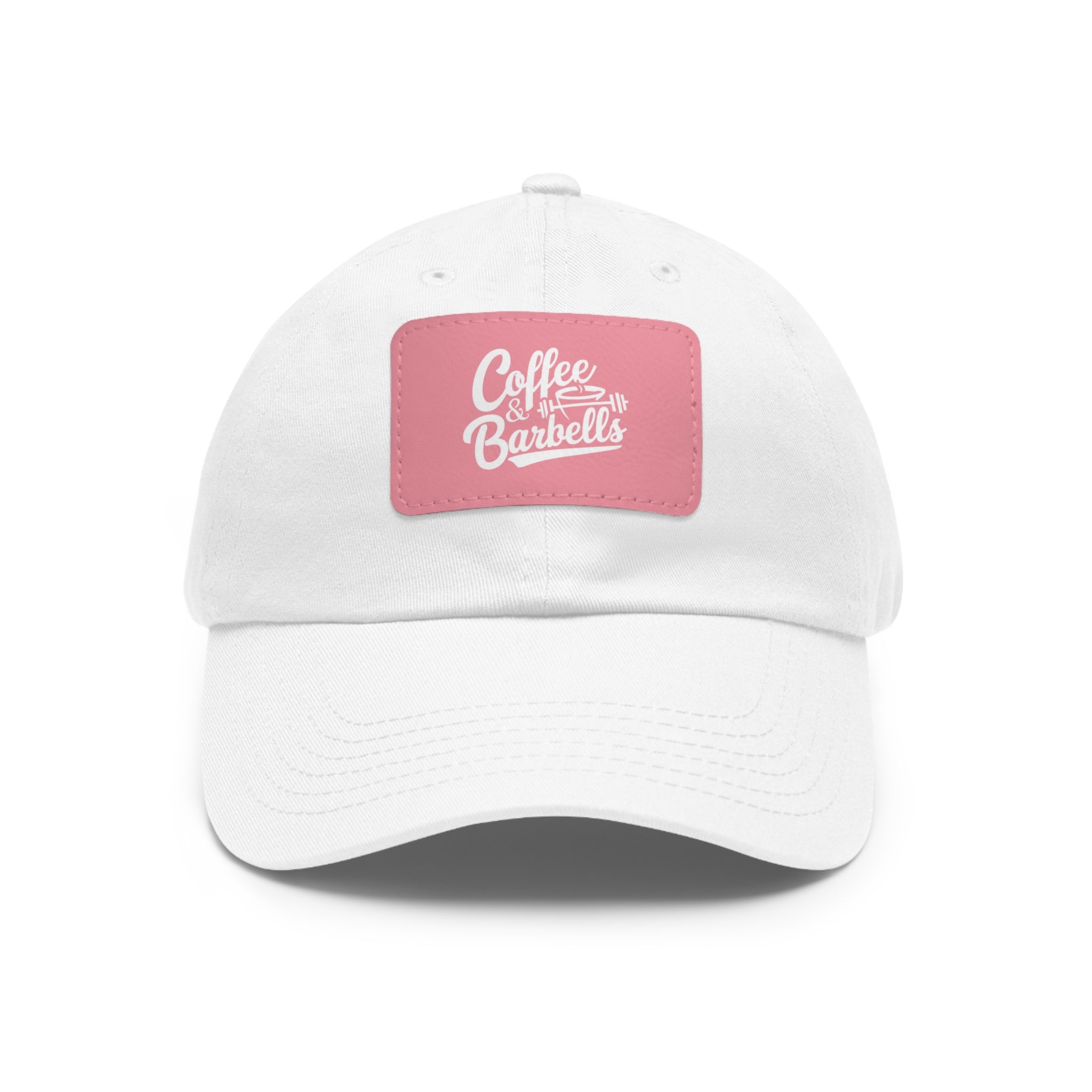 Coffee & Barbells - Dad Hat with Leather Patch (Rectangle) - White Font