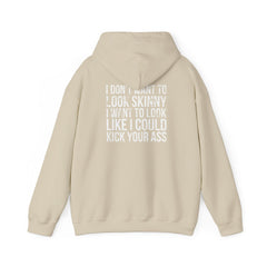 I DON’T WANT TO LOOK SKINNY – Unisex Heavy Blend™ Hooded Sweatshirt (Black Distressed Logo) 🖤💪🔥