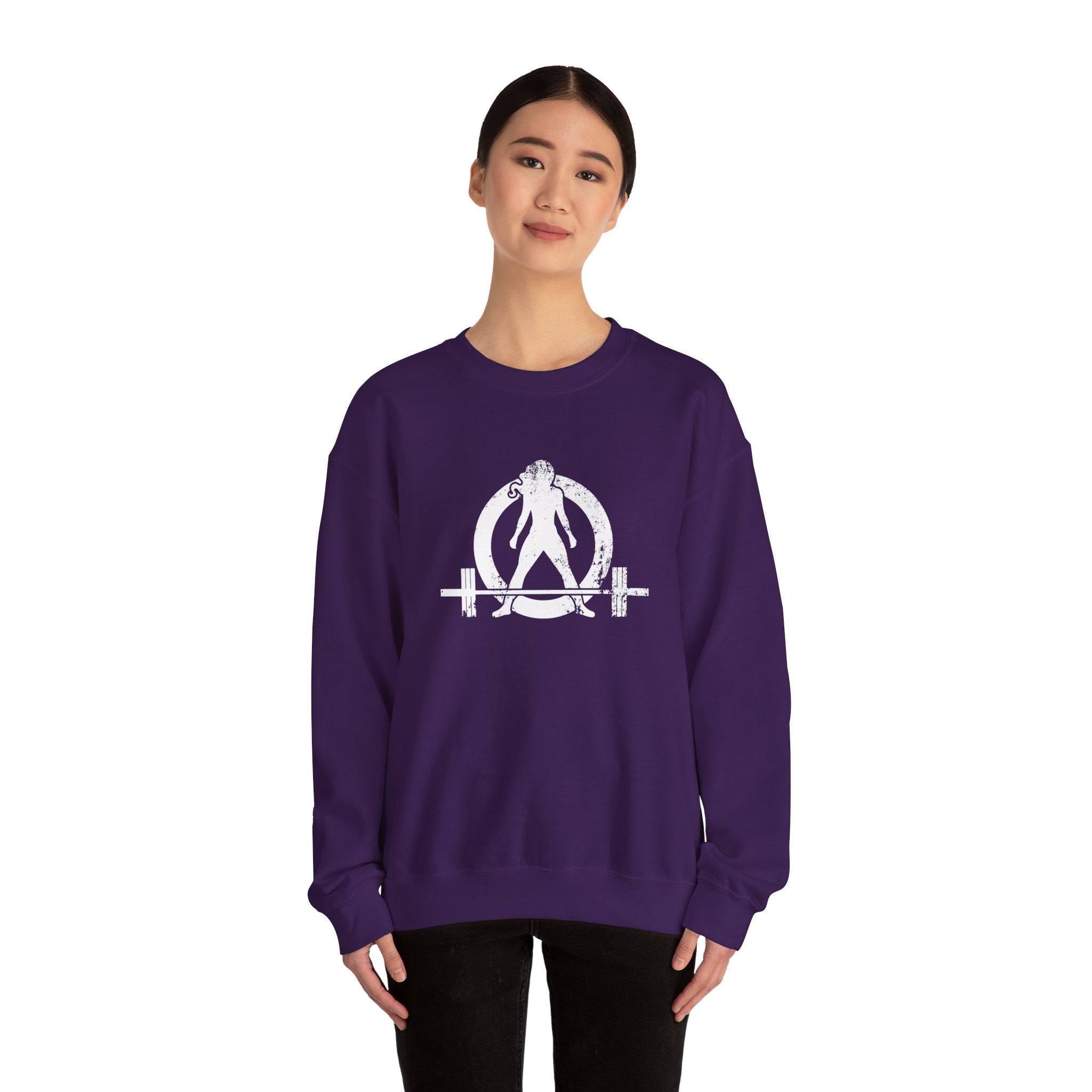 I DON’T WANT TO LOOK SKINNY I WANT TO LOOK LIKE I CAN KICK YOUR ASS - Unisex Heavy Blend™ Crewneck Sweatshirt - Distressed White Logo