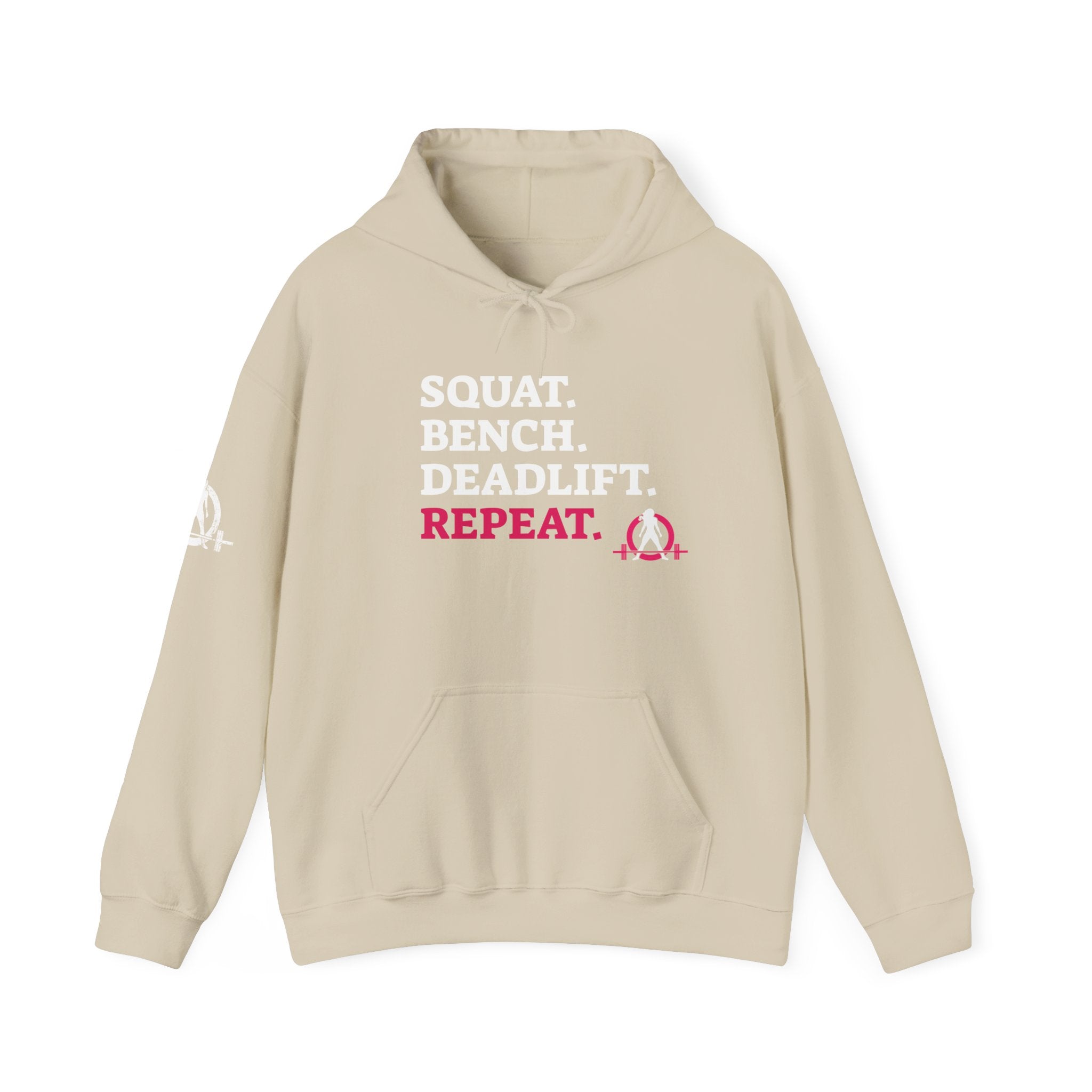 WWLW “Squat • Bench • Deadlift • Repeat” Hoodie - White Logo - Plain Back