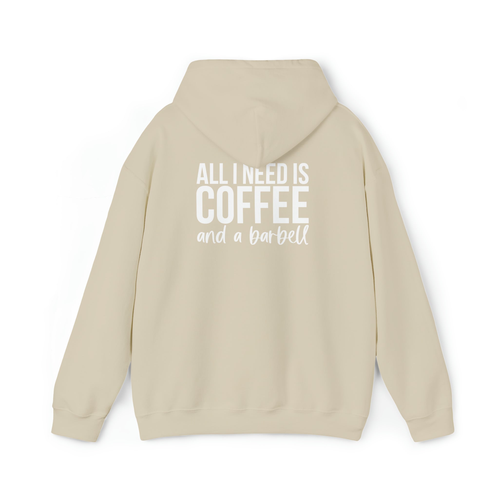 COFFEE and a Barbell  - Distressed White Logo  - Unisex Heavy Blend Hooded Sweatshirt