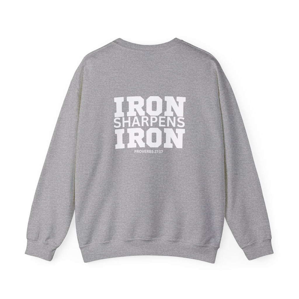 Iron Sharpens Iron - Unisex Heavy Blend™ Crewneck Sweatshirt - Front White Logo - Print on Front & Back