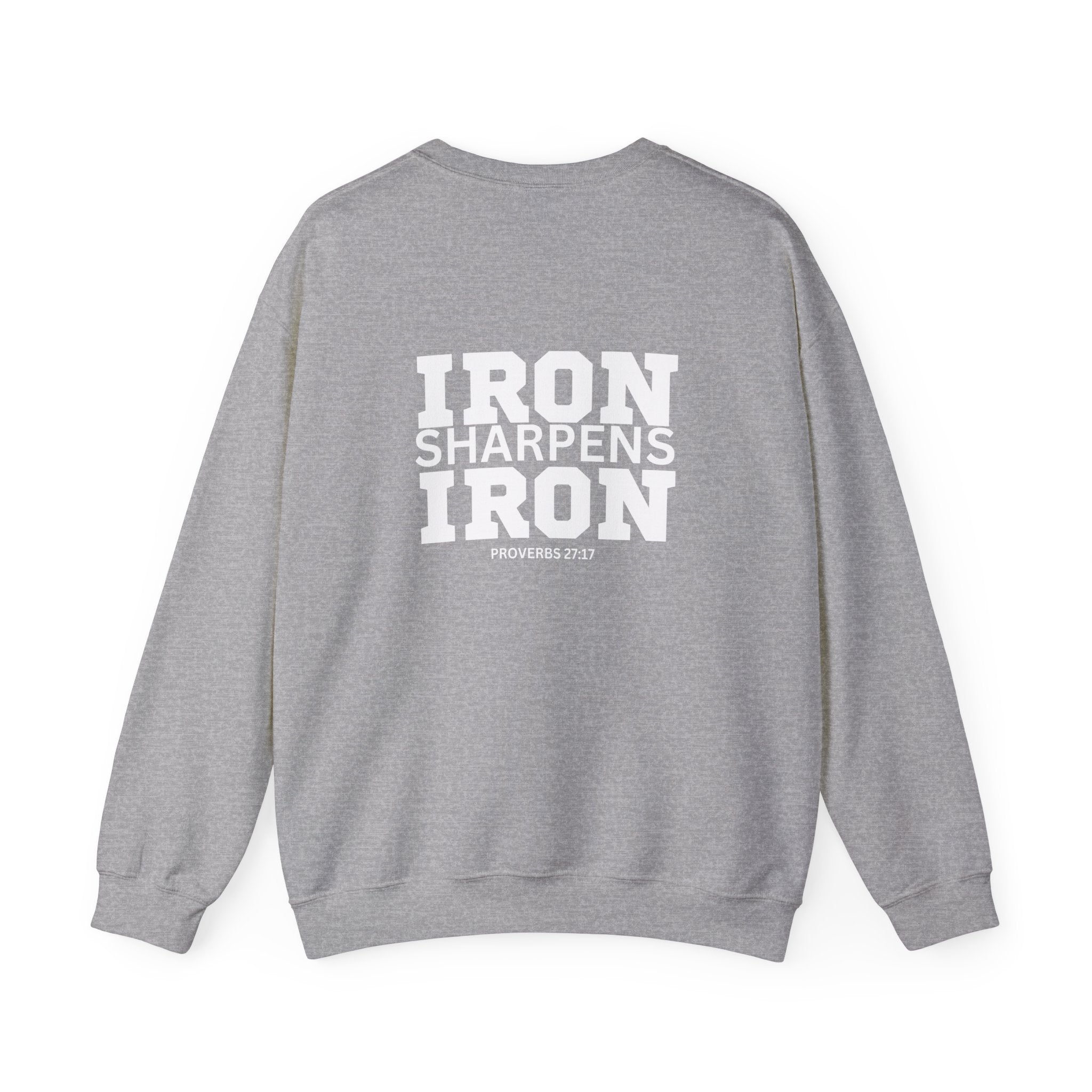 Iron Sharpens Iron - Unisex Heavy Blend™ Crewneck Sweatshirt - Front White Logo - Print on Front & Back