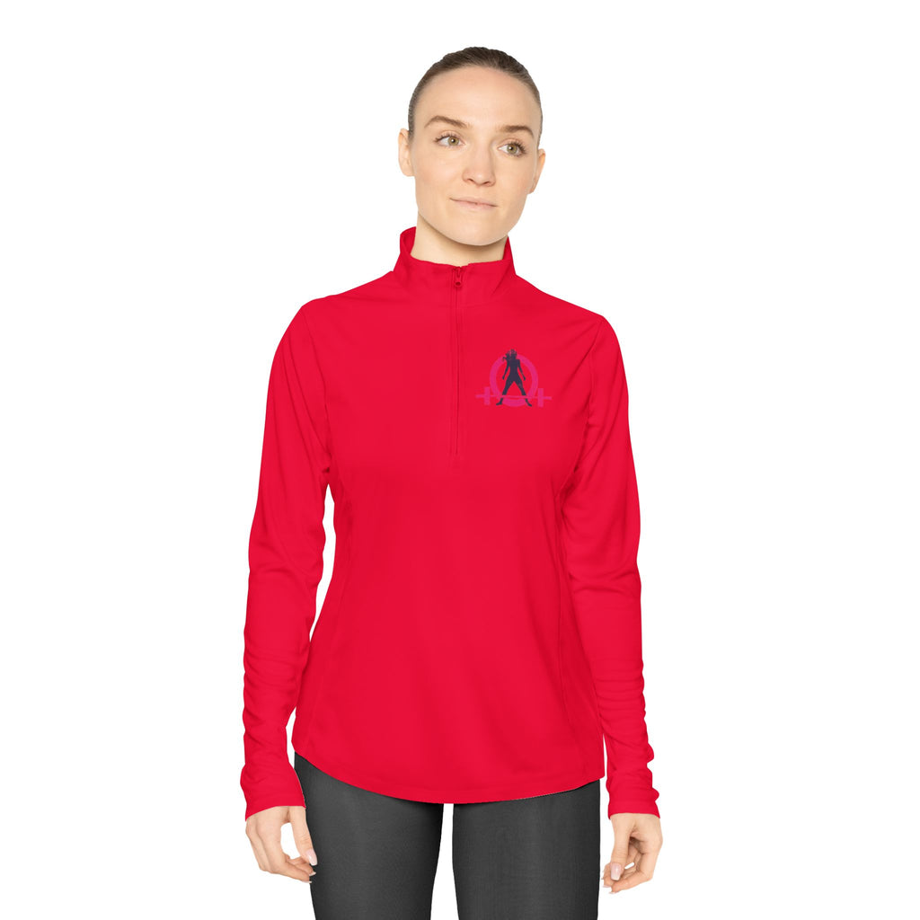Ladies Quarter-Zip Pullover - White Distressed Logo