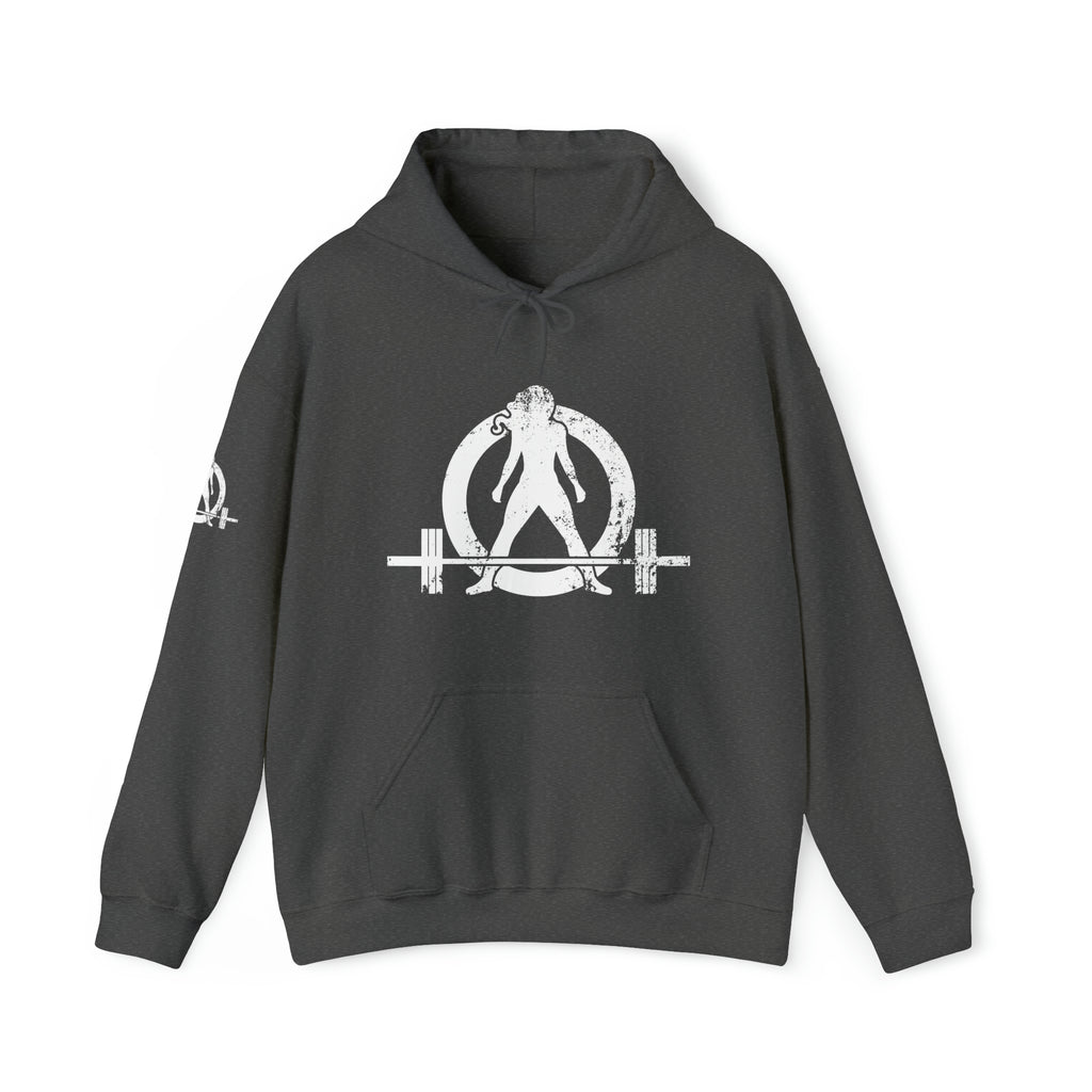 Squat Bench Deadlift Repeat - Unisex Heavy Blend Hooded Sweatshirt - Dark White Logo - Pink - SBDR on BACK