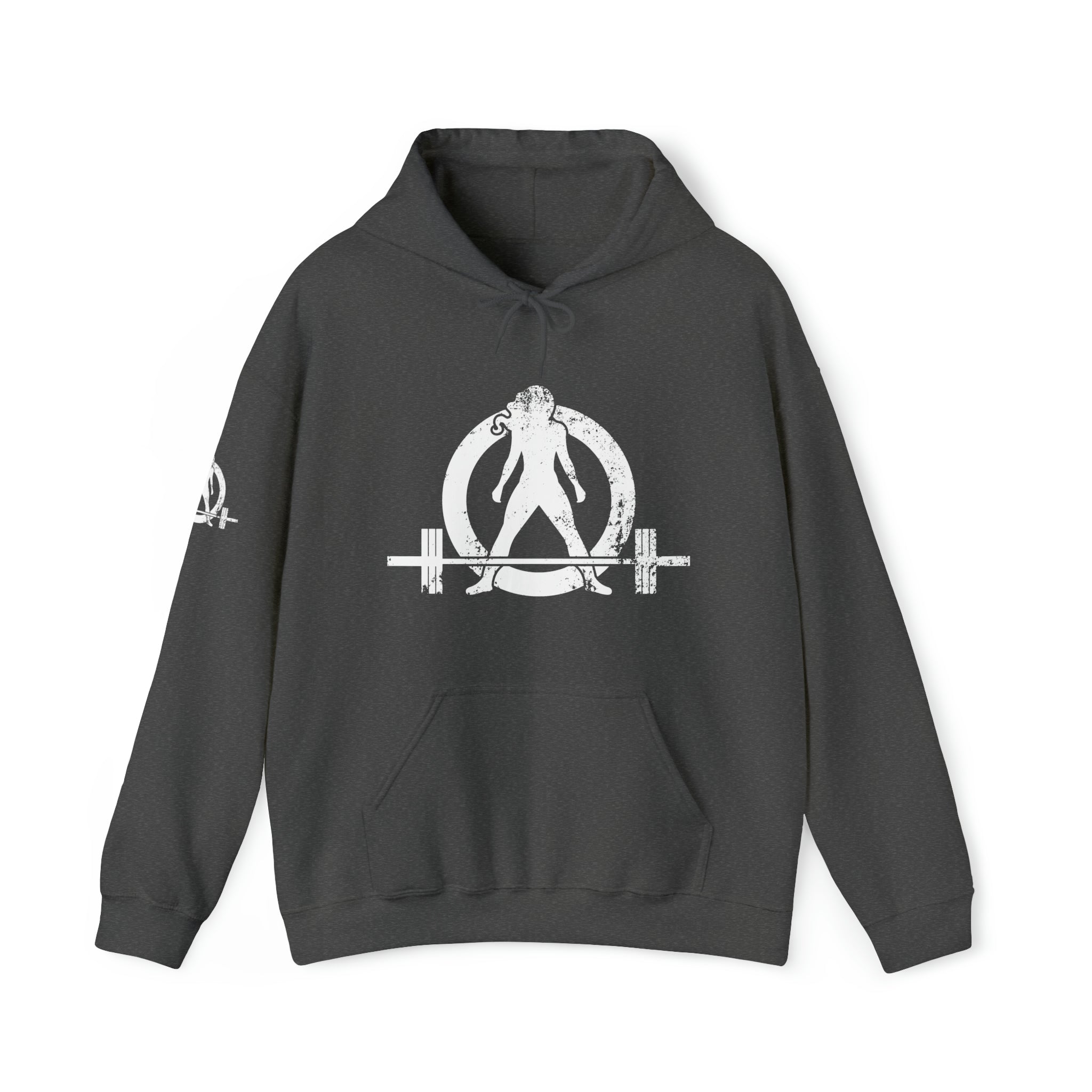 Squat Bench Deadlift Repeat - Unisex Heavy Blend Hooded Sweatshirt - Dark White Logo - Pink - SBDR on BACK