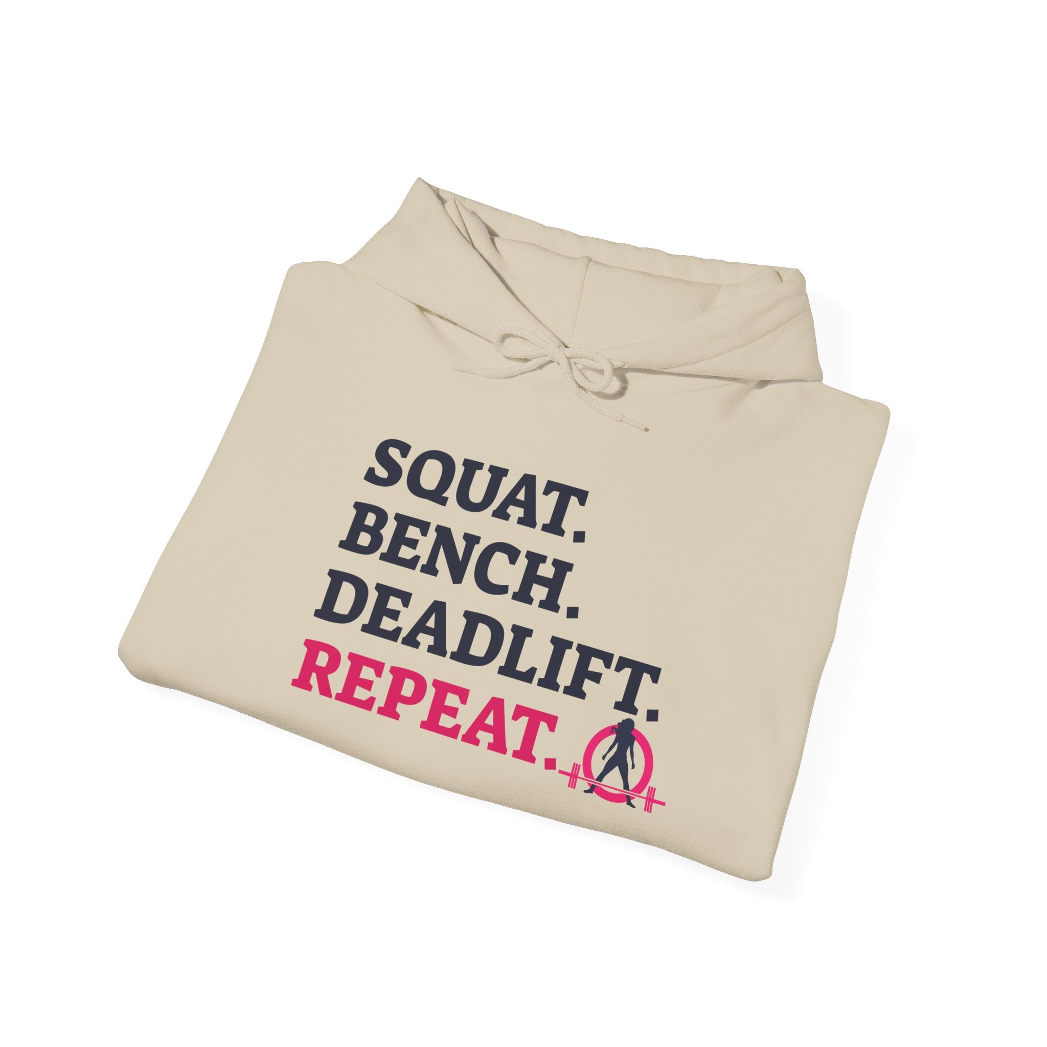 WWLW “Squat • Bench • Deadlift • Repeat” Hoodie - Front Dark Logo Plain Back