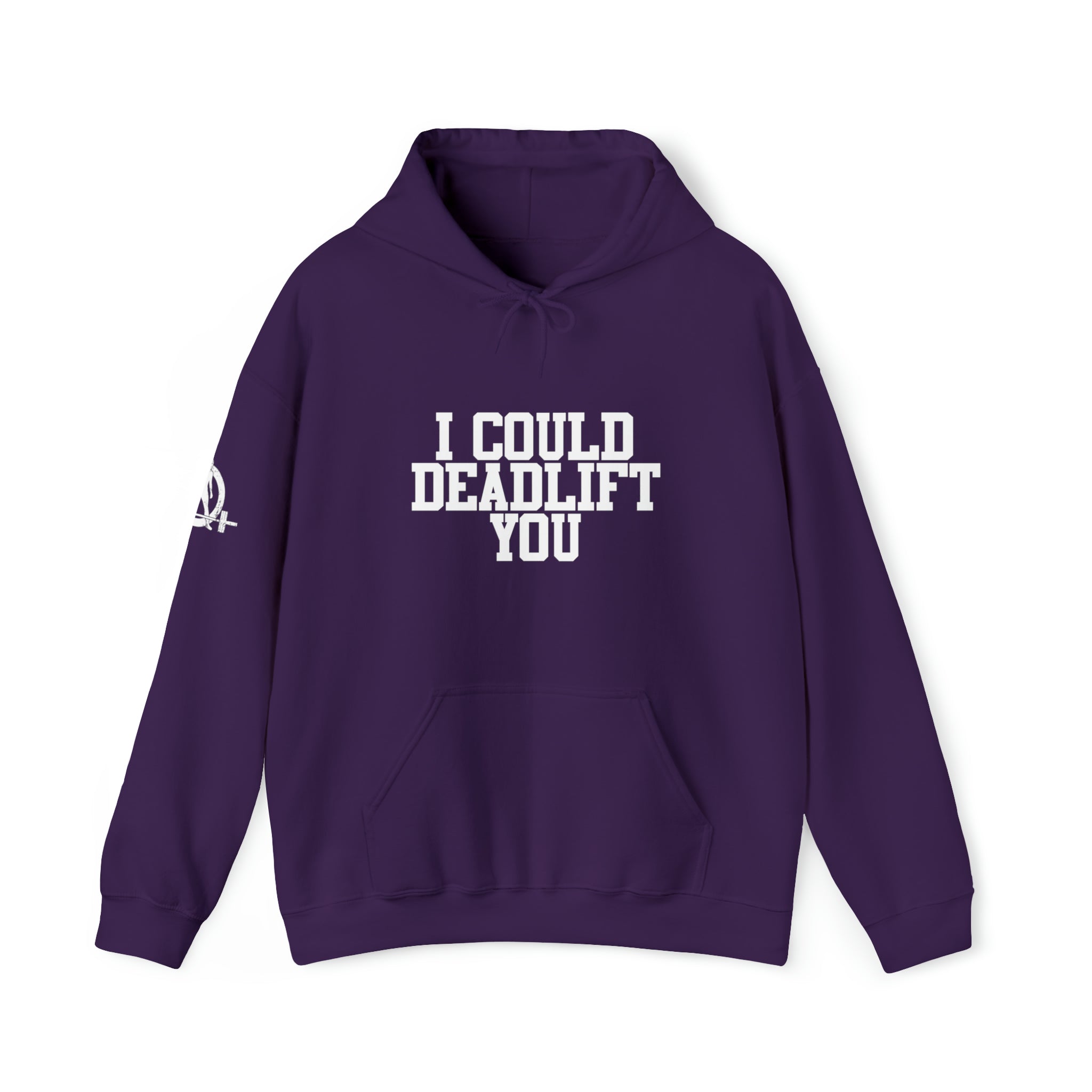 I Could Deadlift You. - Unisex Heavy Blend Hooded Sweatshirt - White Logo - Right Shoulder - Plain Back