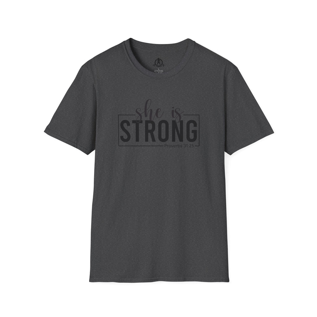 She Is STRONG - Unisex Softstyle T-Shirt - Front Black Print