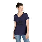 Ladies' V-Neck T-Shirt - Distressed Black Logo