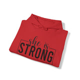 She is Strong - Unisex Heavy Blend Hooded Sweatshirt - Dark Logo - Plain Back