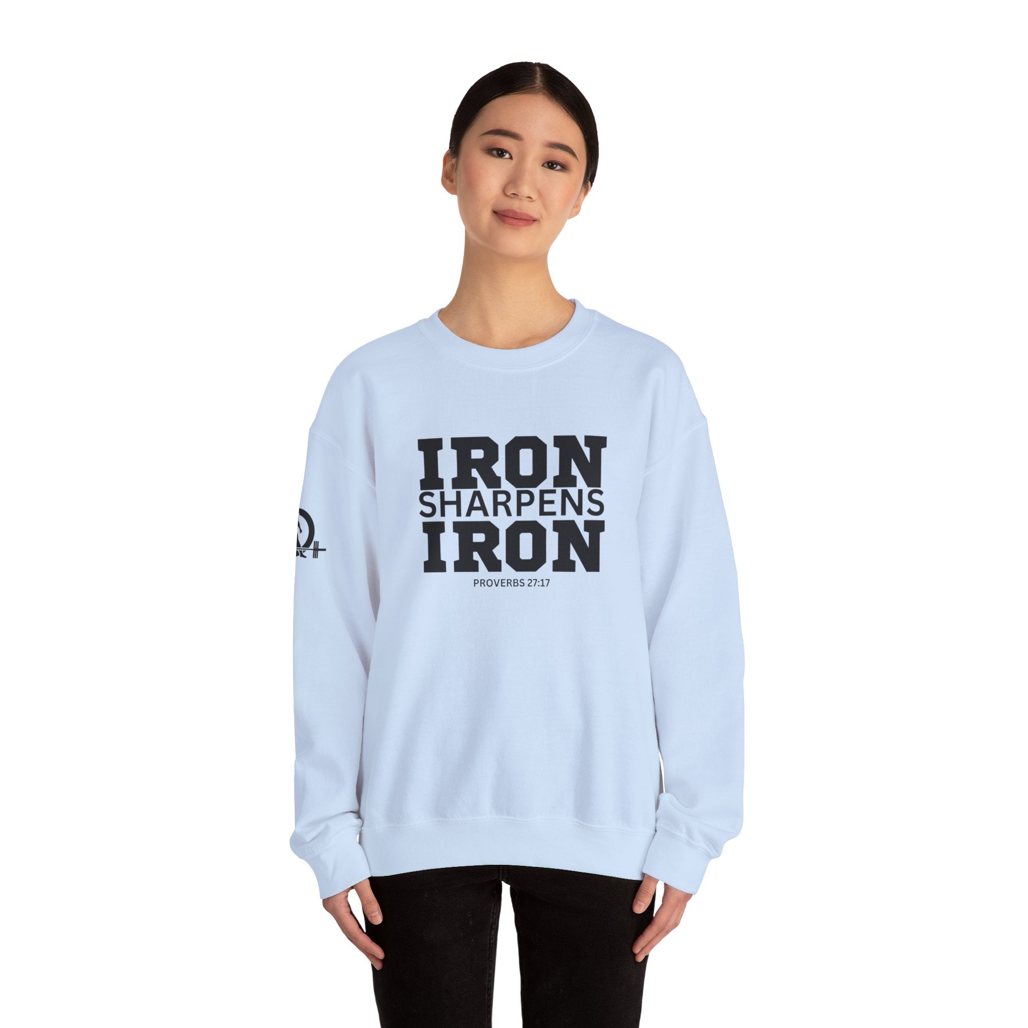 Iron Sharpens Iron - Unisex Heavy Blend™ Crewneck Sweatshirt - Front Black Logo - Plain Back