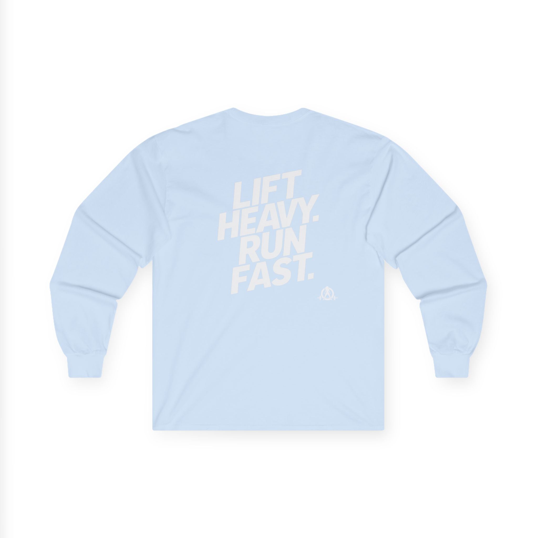Lift Heavy Run Fast - Ultra Cotton Long Sleeve Tee - White Logo Front & Back