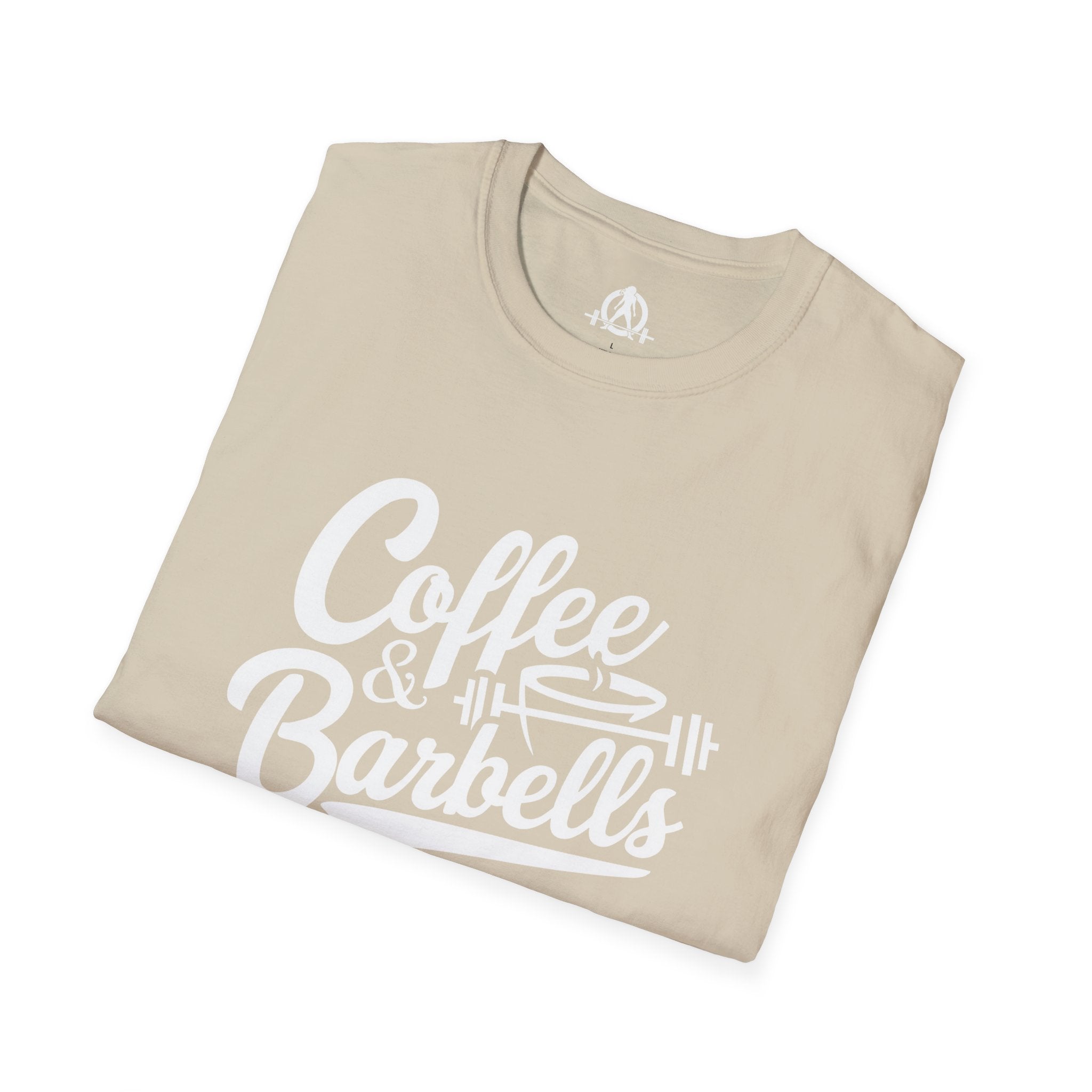 Coffee & Barbells - Unisex Softstyle T-Shirt - White Print on Front Plain Back