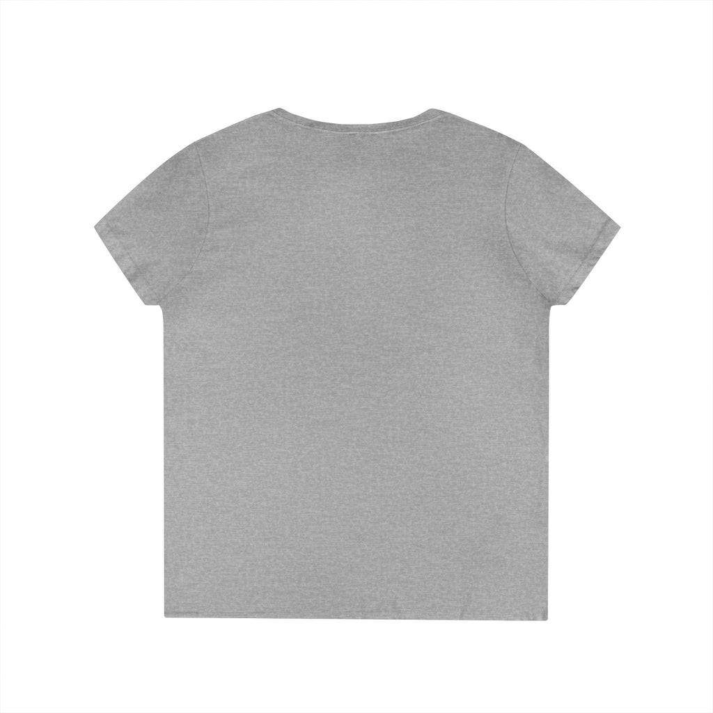 Ladies' V-Neck T-Shirt -  White Distressed Logo