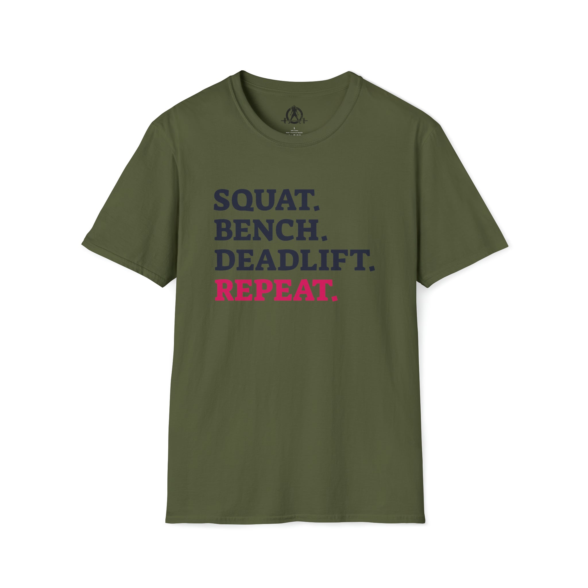 Squat Bench Deadlift Repeat - Unisex Softstyle T-Shirt - Pink - Plain Back