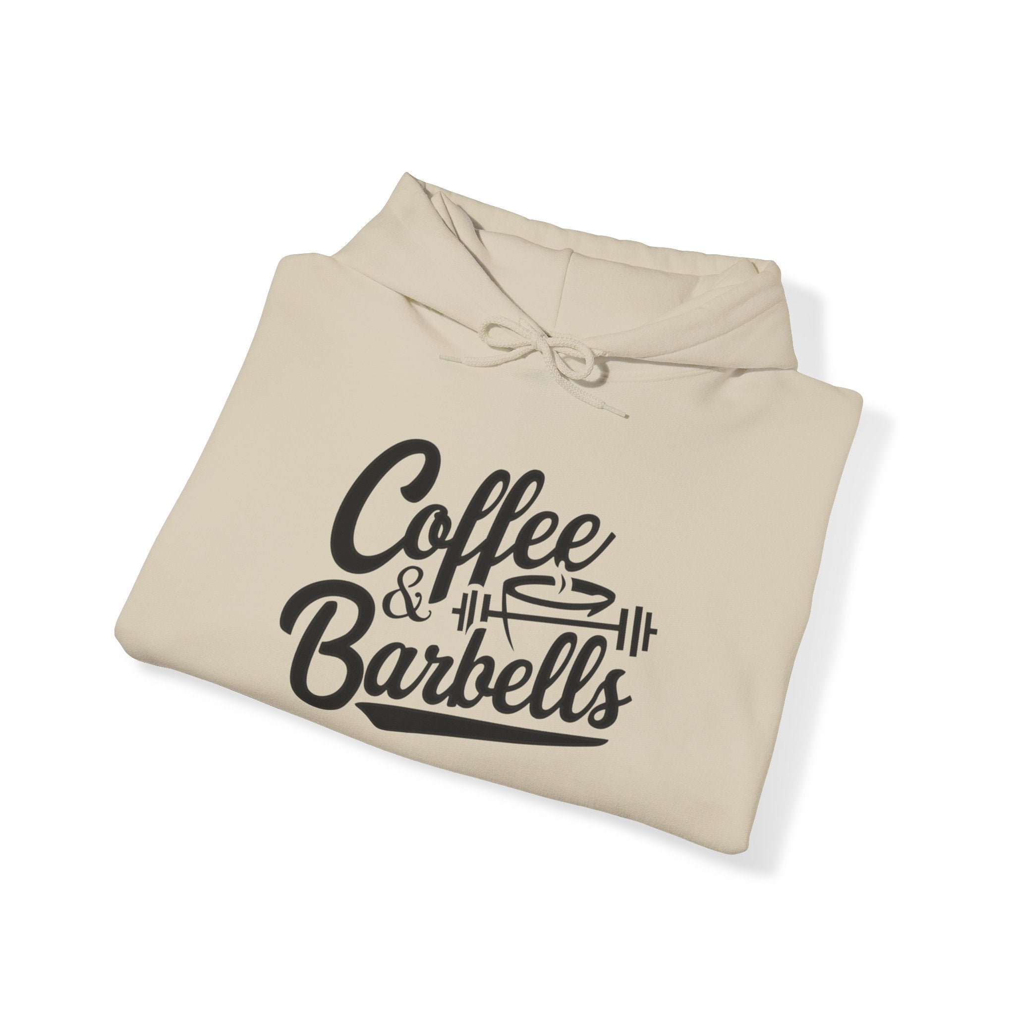 Coffee & Barbells  - Unisex Heavy Blend Hooded Sweatshirt - Black Logo on Front & Right Sleeve