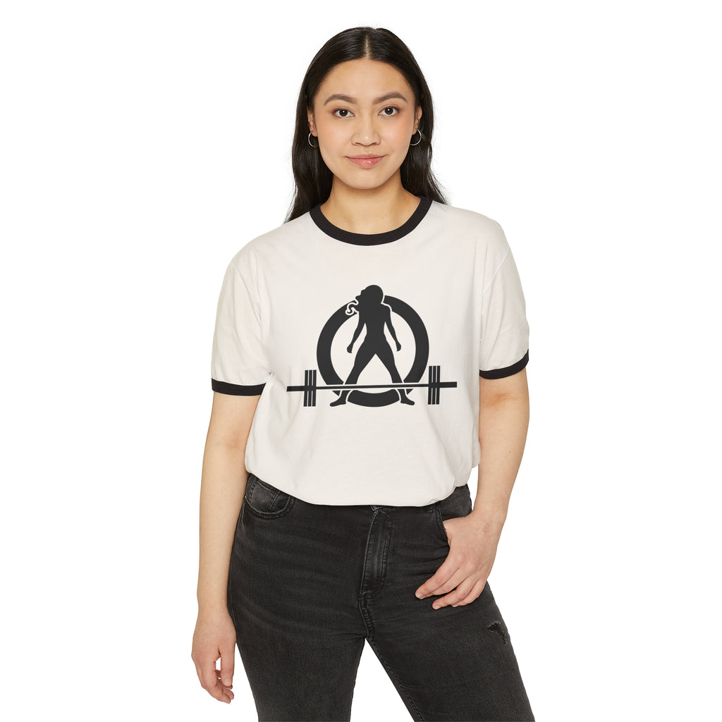45 + 45 - Unisex Cotton Ringer T-Shirt - Black Logo Front & Back
