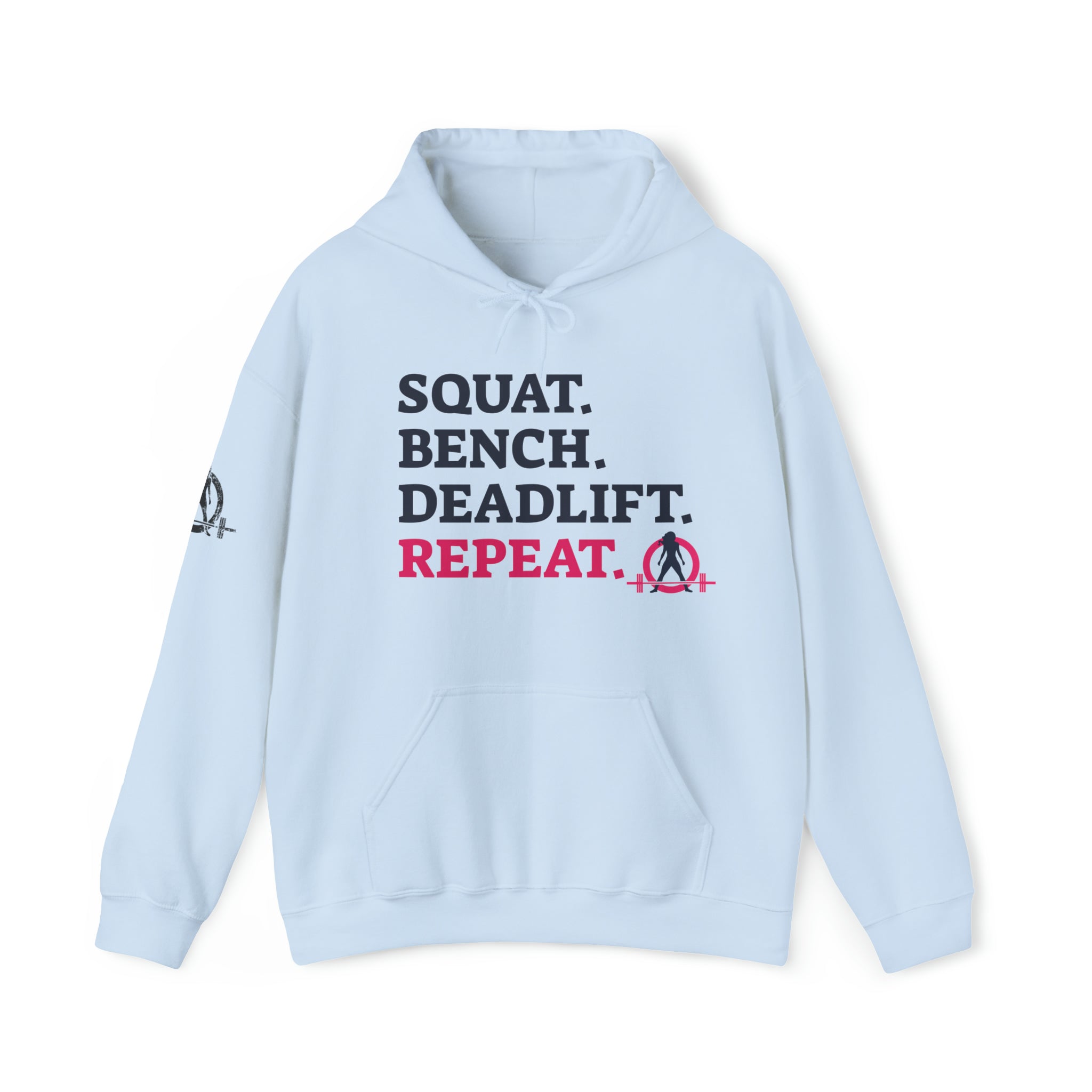 Squat Bench Deadlift Repeat - Unisex Heavy Blend Hooded Sweatshirt - Light WWLW Logo - Pink- Plain Black