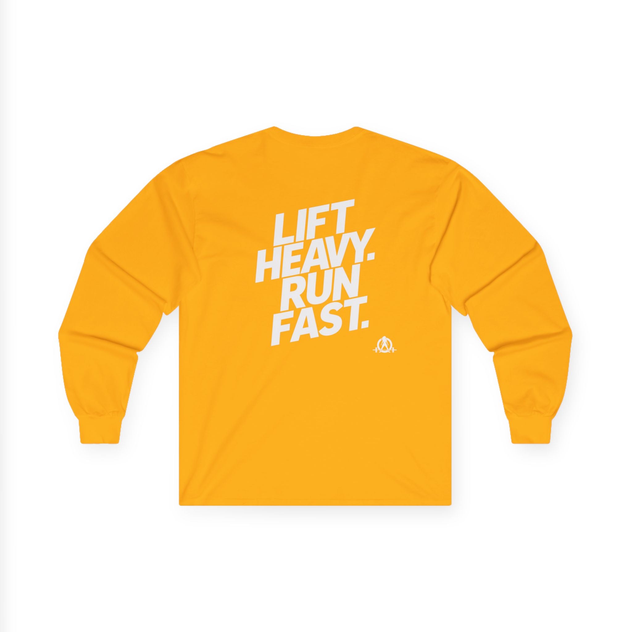 Lift Heavy Run Fast - Ultra Cotton Long Sleeve Tee - White Logo Front & Back