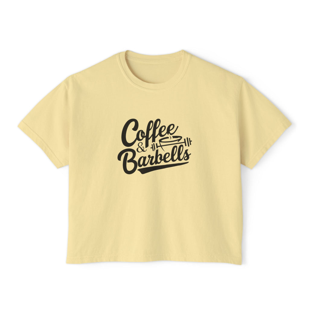 Coffee & Barbells - Women's Boxy Tee - Black Logo Front Plain Back
