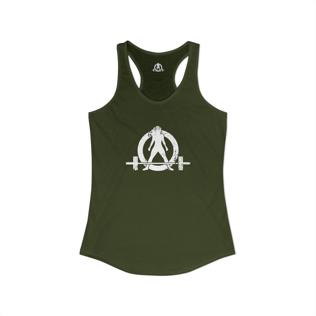 I Could Deadlift You - Women's Ideal Racerback Tank - White Logo - Front & Back Print