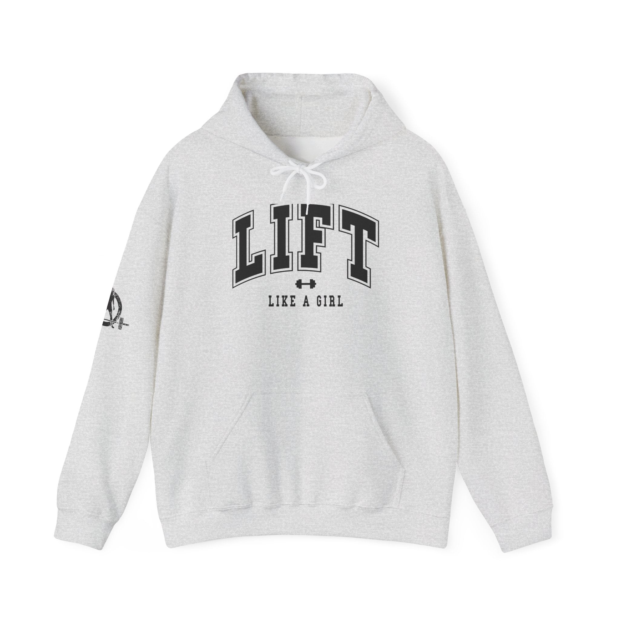 Lift Like.A Girl - Unisex Heavy Blend Hooded Sweatshirt - Black Logo on Front & Right Sleeve