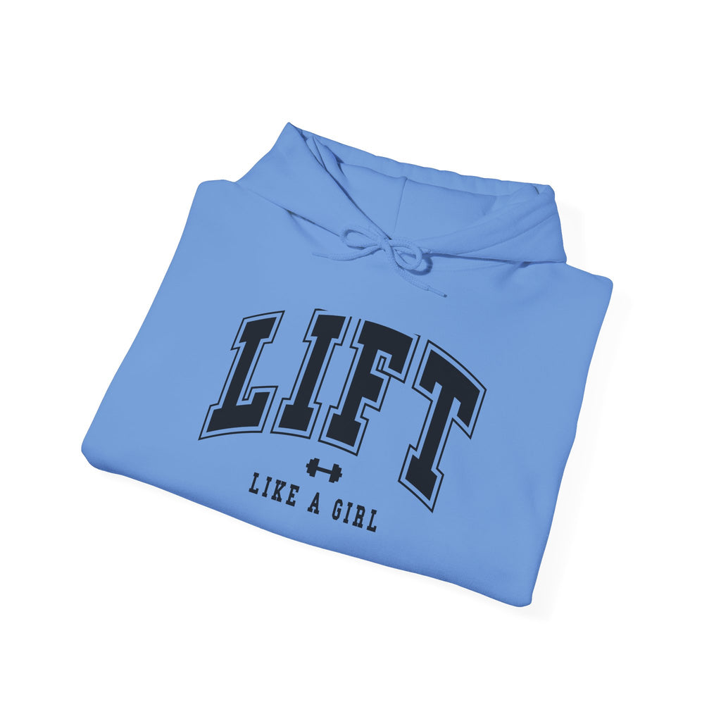 Lift Like.A Girl - Unisex Heavy Blend Hooded Sweatshirt - Black Logo on Front & Right Sleeve