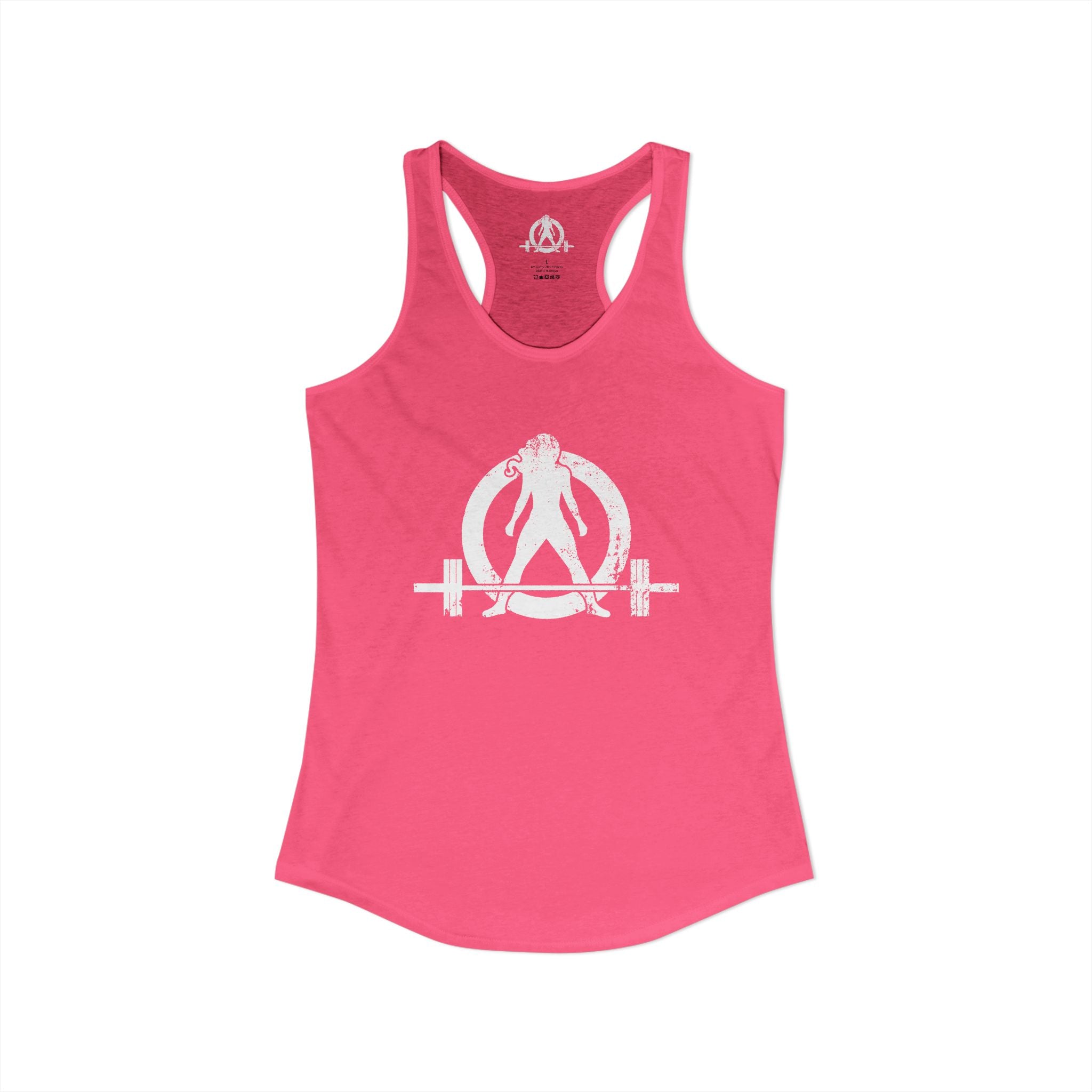 Distressed - Simple - Women's Ideal Racerback Tank - White Distressed Logo Front - Plain Back