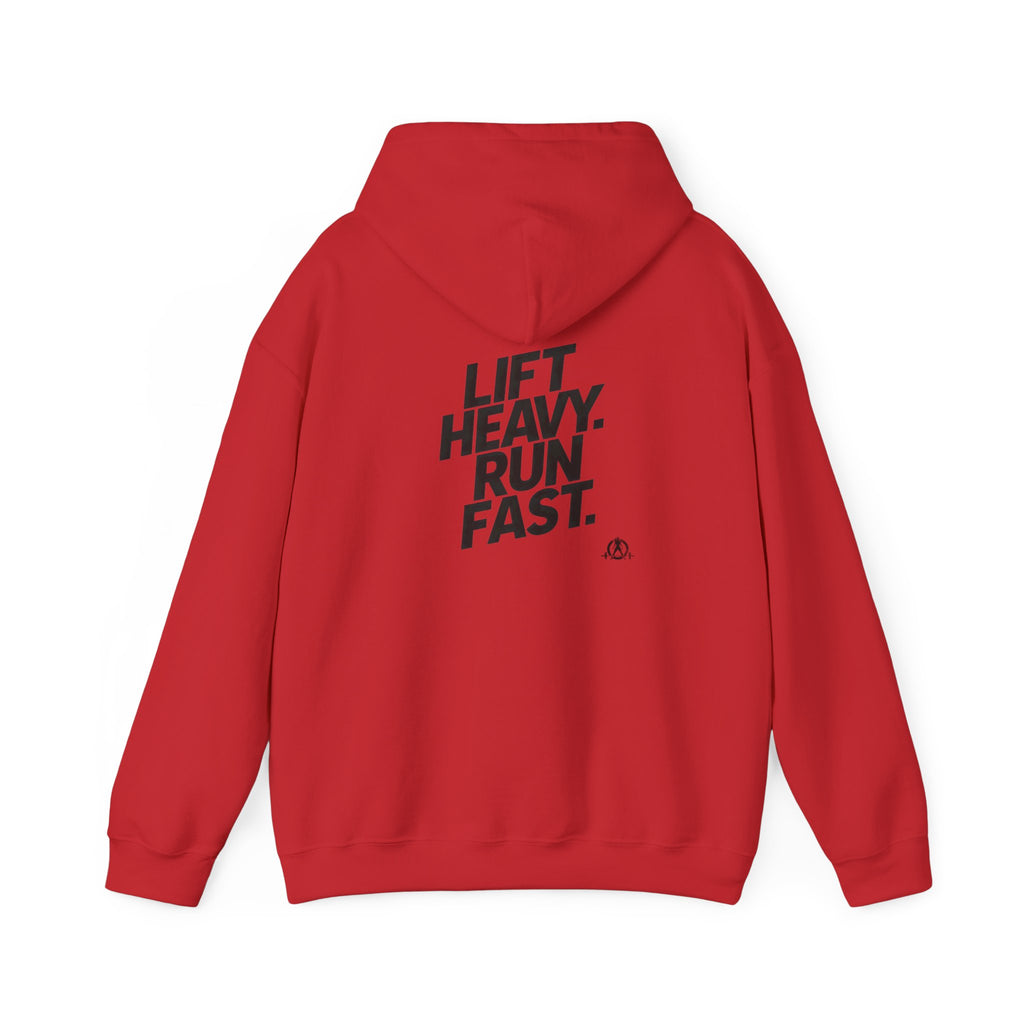 Lift Heavy Run Fast - Unisex Heavy Blend Hooded Sweatshirt  - Front & Back Black Logo