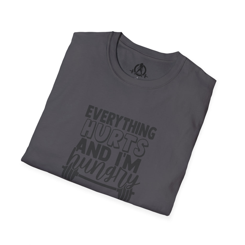 Everything Hurts & I'm Hungry - Unisex Softstyle T-Shirt - Black Print on Front Plain Back