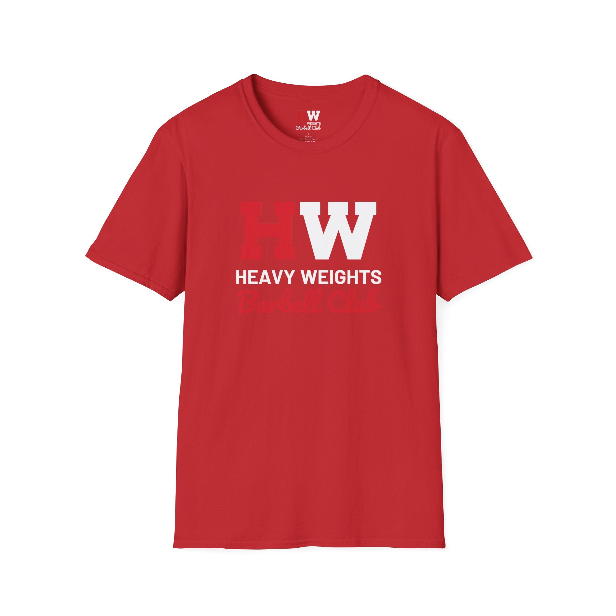 Heavy Weights Barbell Club  - Unisex Softstyle T-Shirt - Black Logo - Plain Back