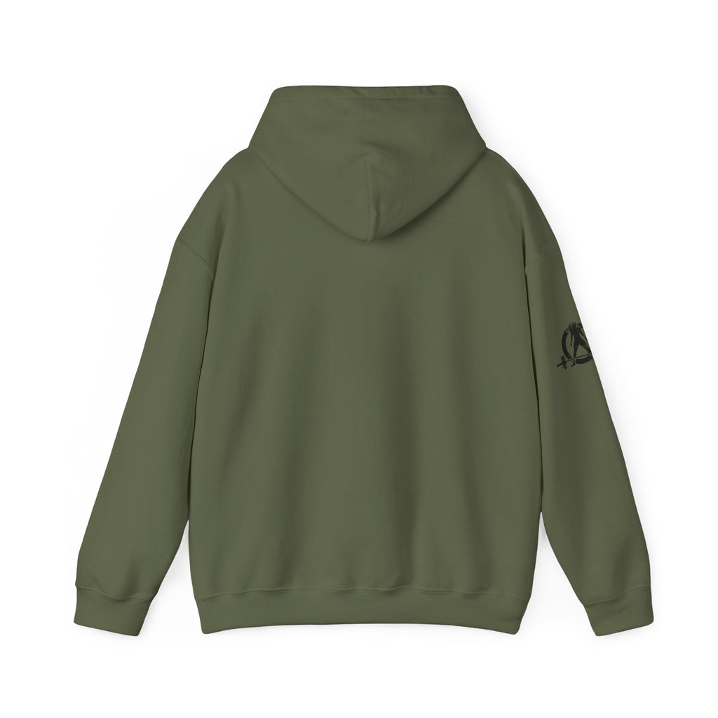 Lift Heavy Swing Fast - Unisex Heavy Blend Hooded Sweatshirt - Black Logo - Right Shoulder - Plain Back