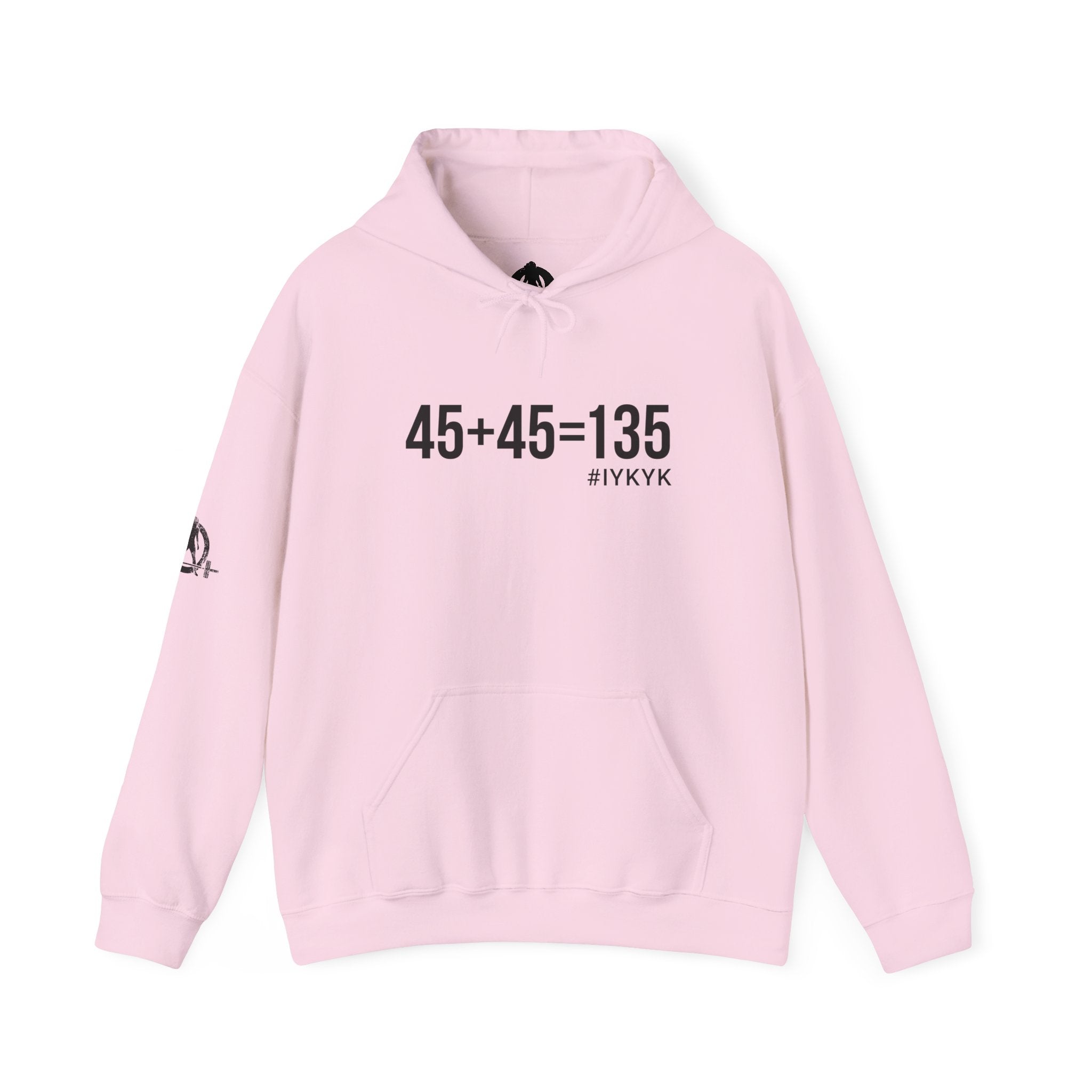 45 + 45 = 135 - Unisex Heavy Blend Hooded Sweatshirt  - Front Black & Shoulder Logo