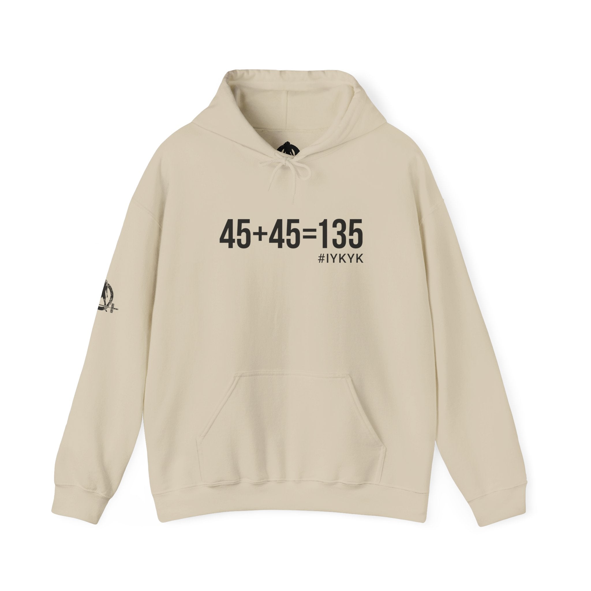 45 + 45 = 135 - Unisex Heavy Blend Hooded Sweatshirt  - Front Black & Shoulder Logo