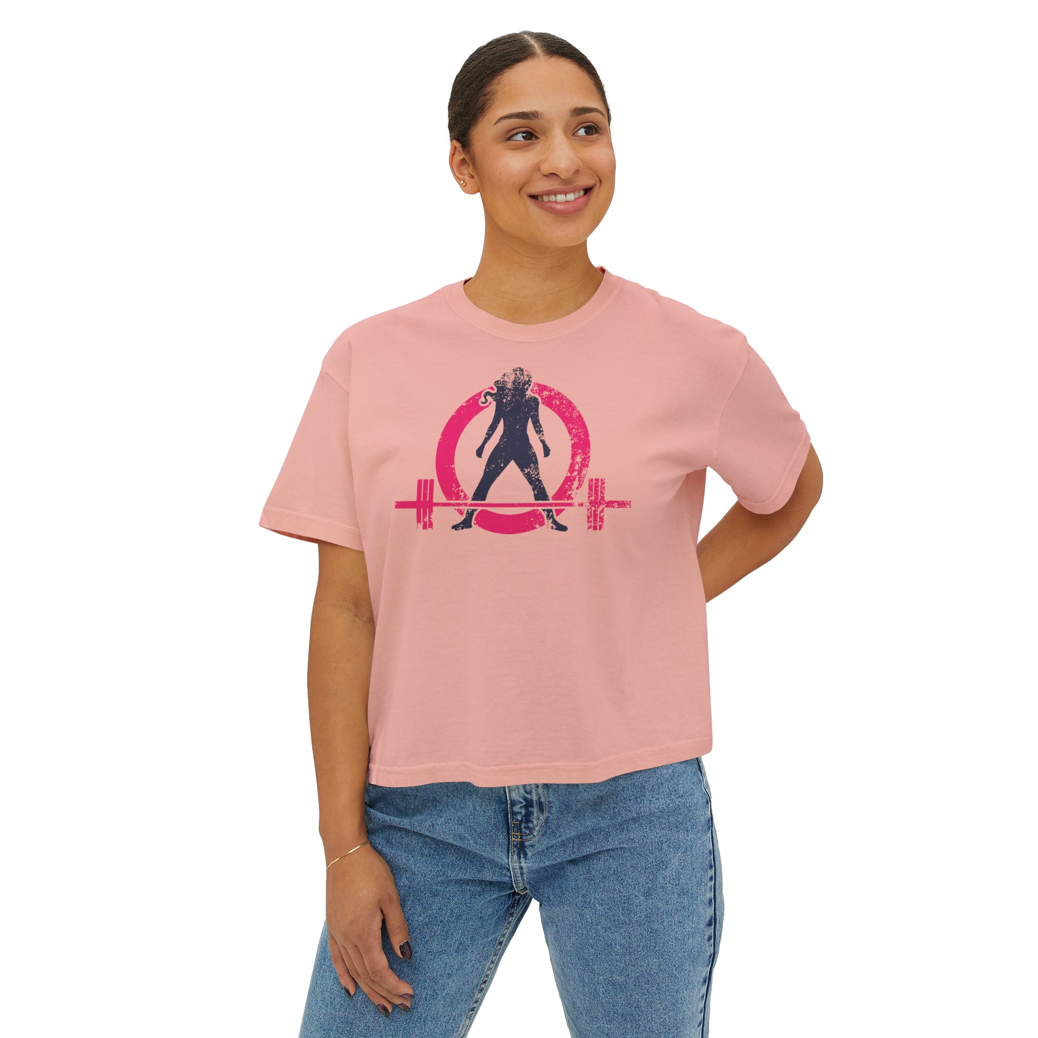 Women's Boxy Tee - Color Distressed Logo Front Plain Back