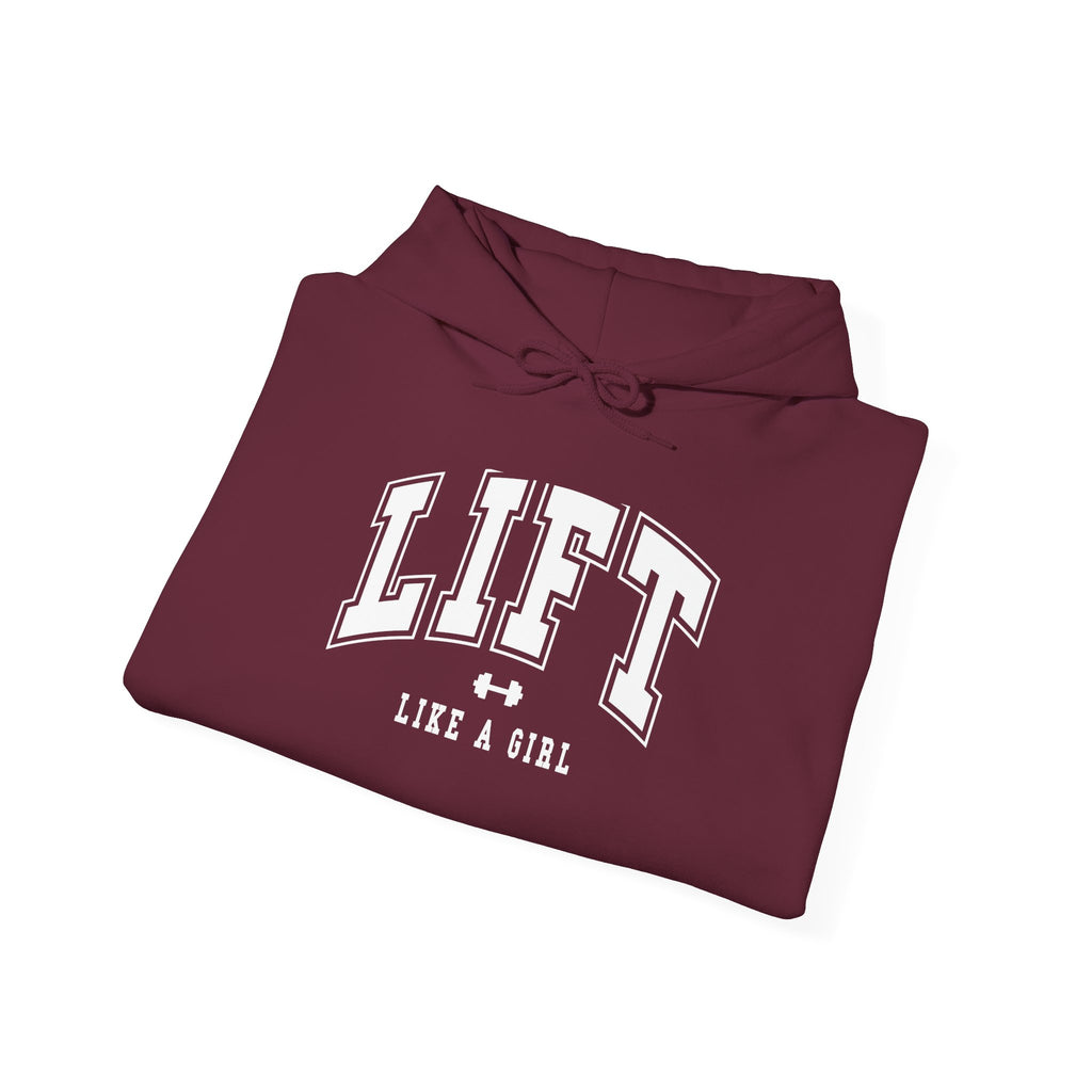 Lift Like.A Girl - Unisex Heavy Blend Hooded Sweatshirt - White Logo on Front & Right Sleeve