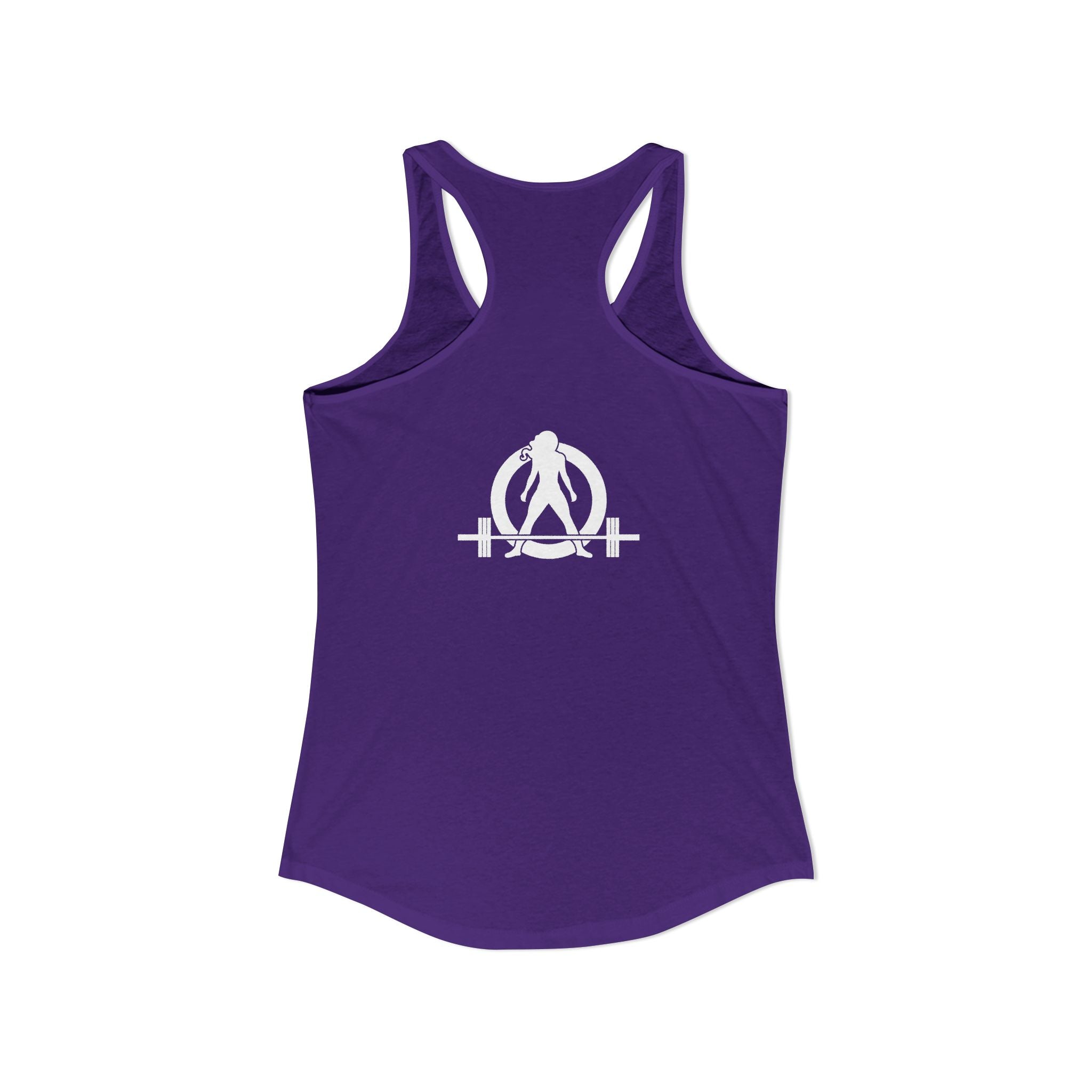 ALL I NEED IS COFFF & a Barbell - Women's Ideal Racerback Tank - White Logo Front & Back