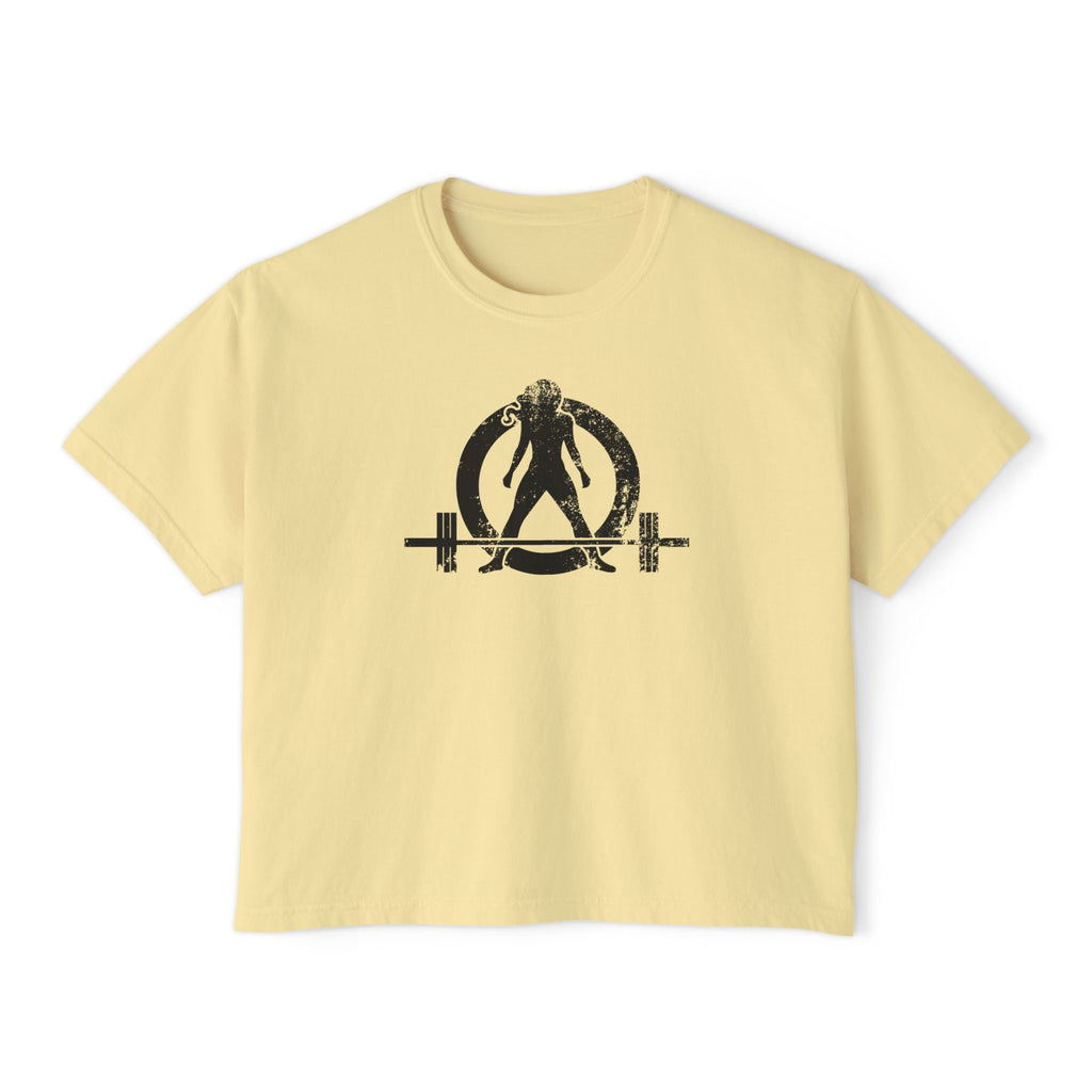 Women's Boxy Tee - Black Distressed Logo Front Plain Back