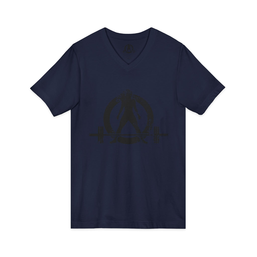 Strong Is Beautiful - Distressed Black Logo - Unisex Jersey Short Sleeve V-Neck Tee