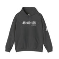 45 + 45 = 135  - Unisex Heavy Blend Hooded Sweatshirt  - White Logo Front & Arm - Plain Back