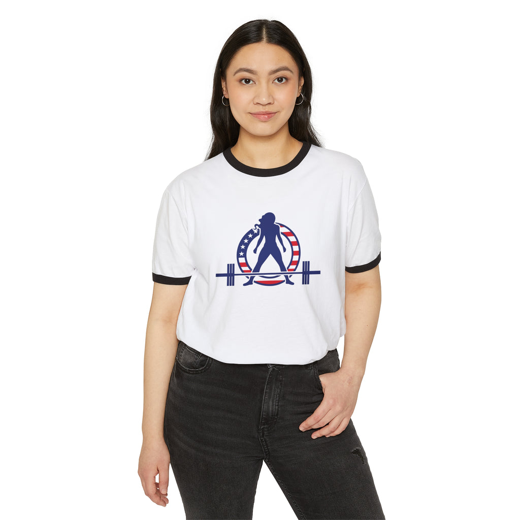 USA Collection - Unisex Cotton Ringer T-Shirt - Logo Front Plain Back