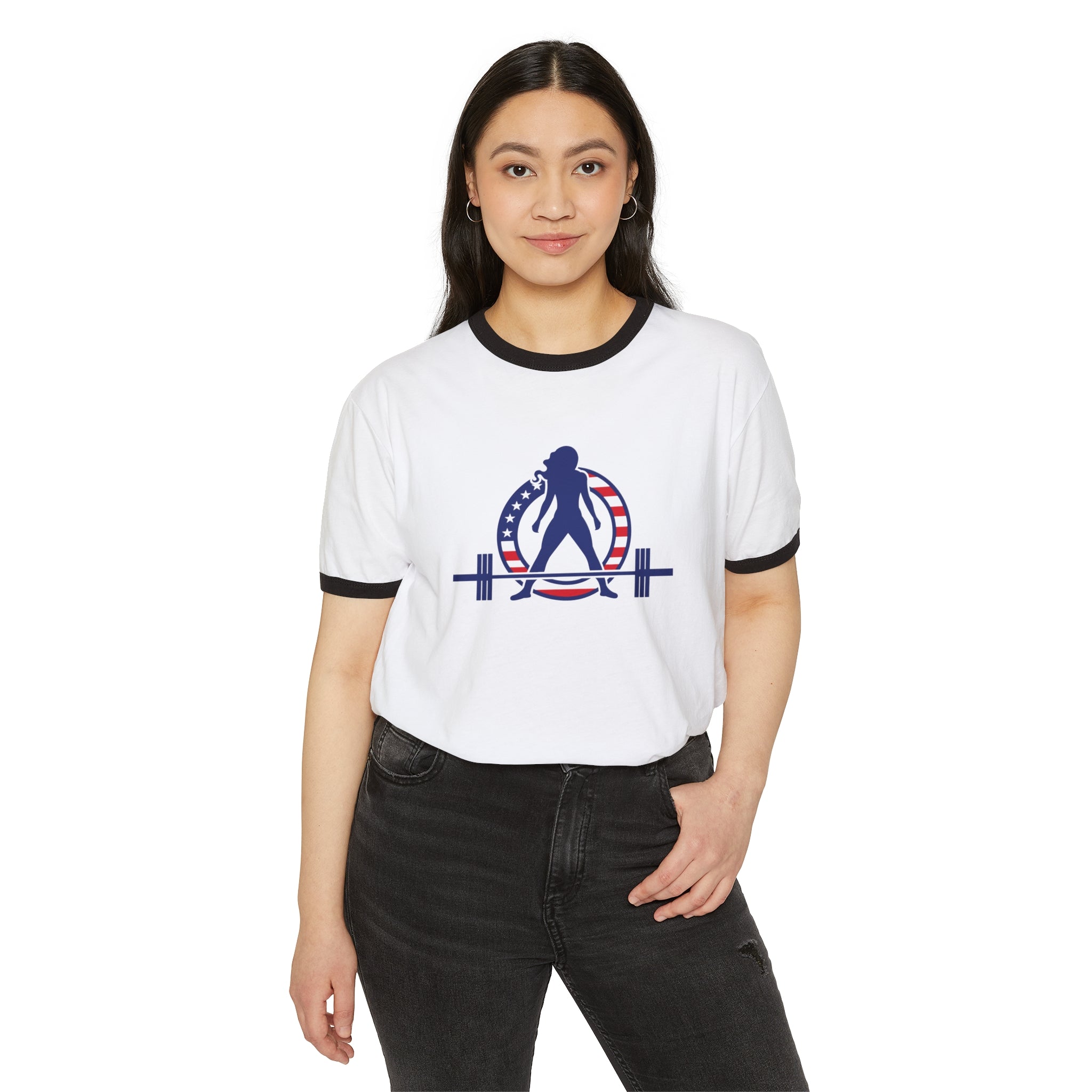 USA Collection - Unisex Cotton Ringer T-Shirt - Logo Front Plain Back