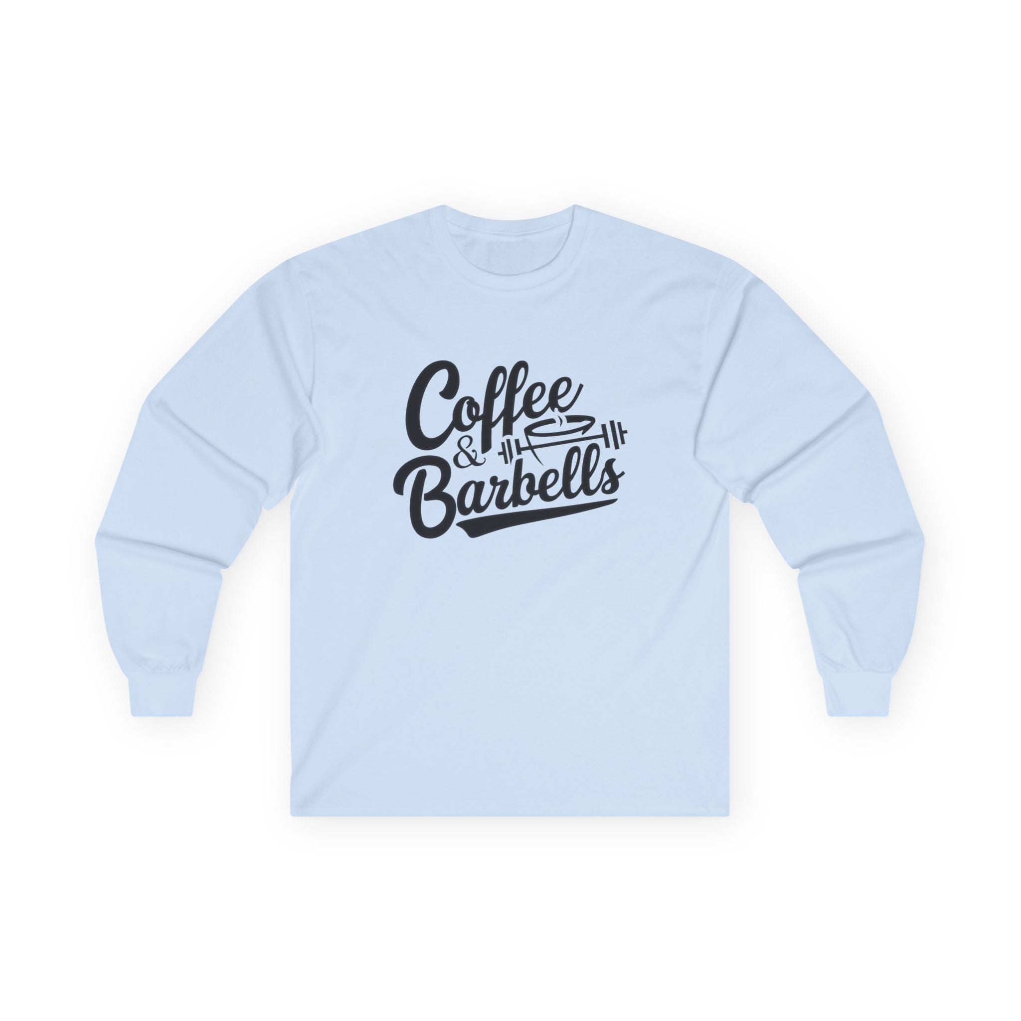 Coffee & Barbells - Unisex Ultra Cotton Long Sleeve Tee - Black Front Logo Plain Back