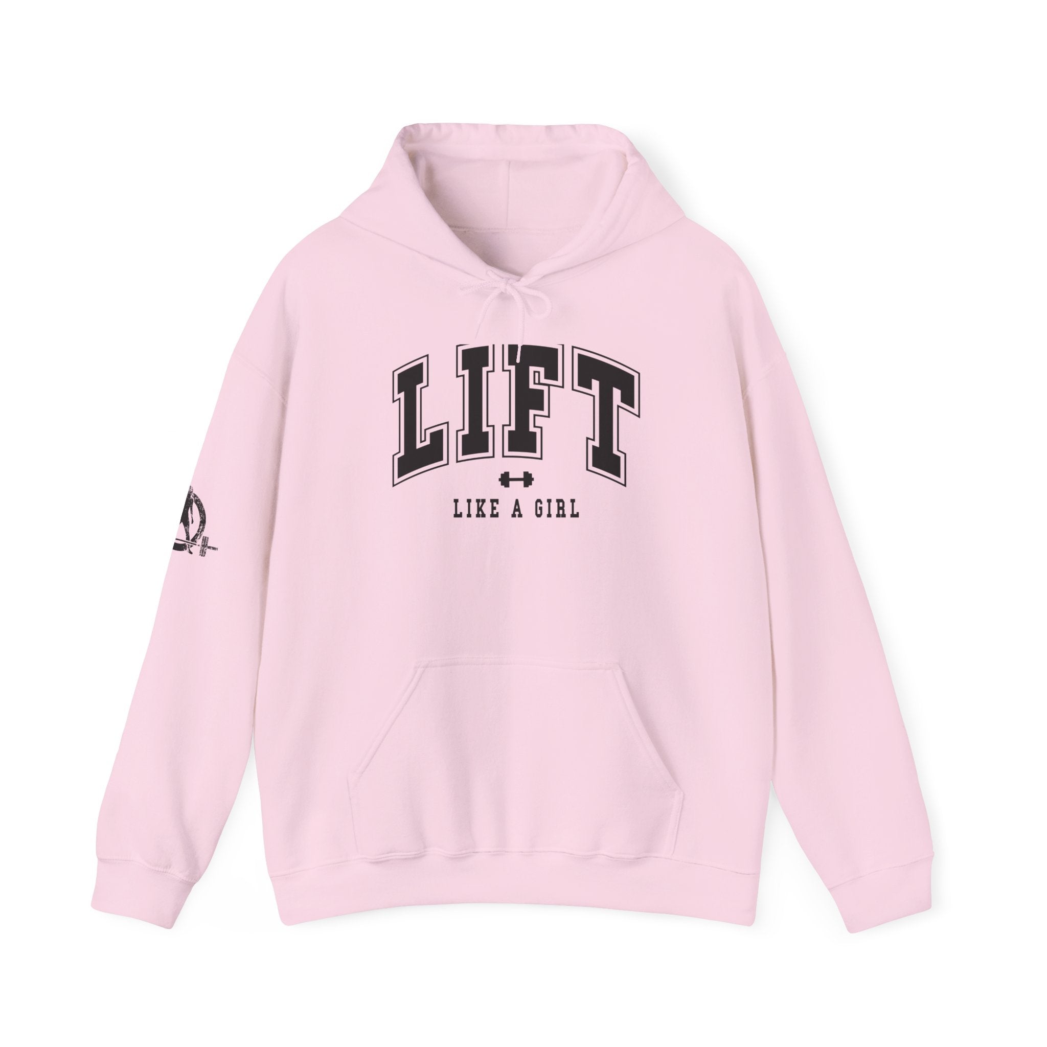 Lift Like.A Girl - Unisex Heavy Blend Hooded Sweatshirt - Black Logo on Front & Right Sleeve