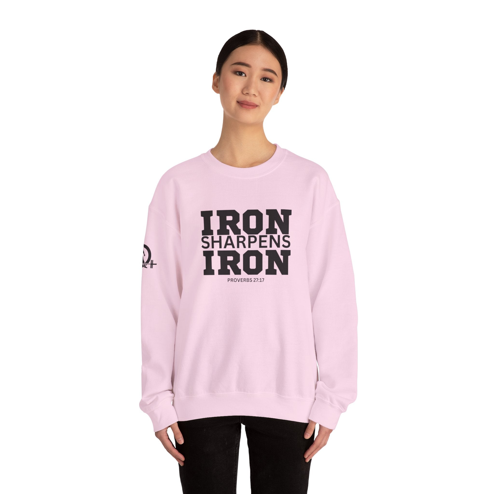 Iron Sharpens Iron - Unisex Heavy Blend™ Crewneck Sweatshirt - Front Black Logo - Plain Back