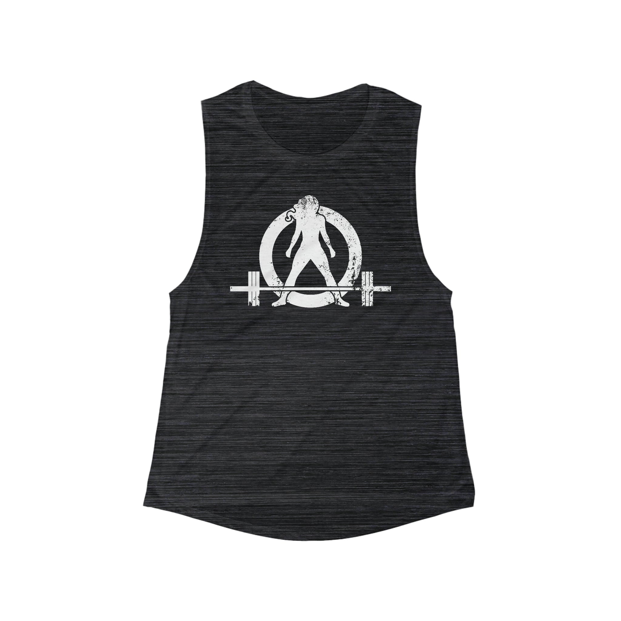 Women's Flowy Scoop Muscle Tank - White Distressed Logo