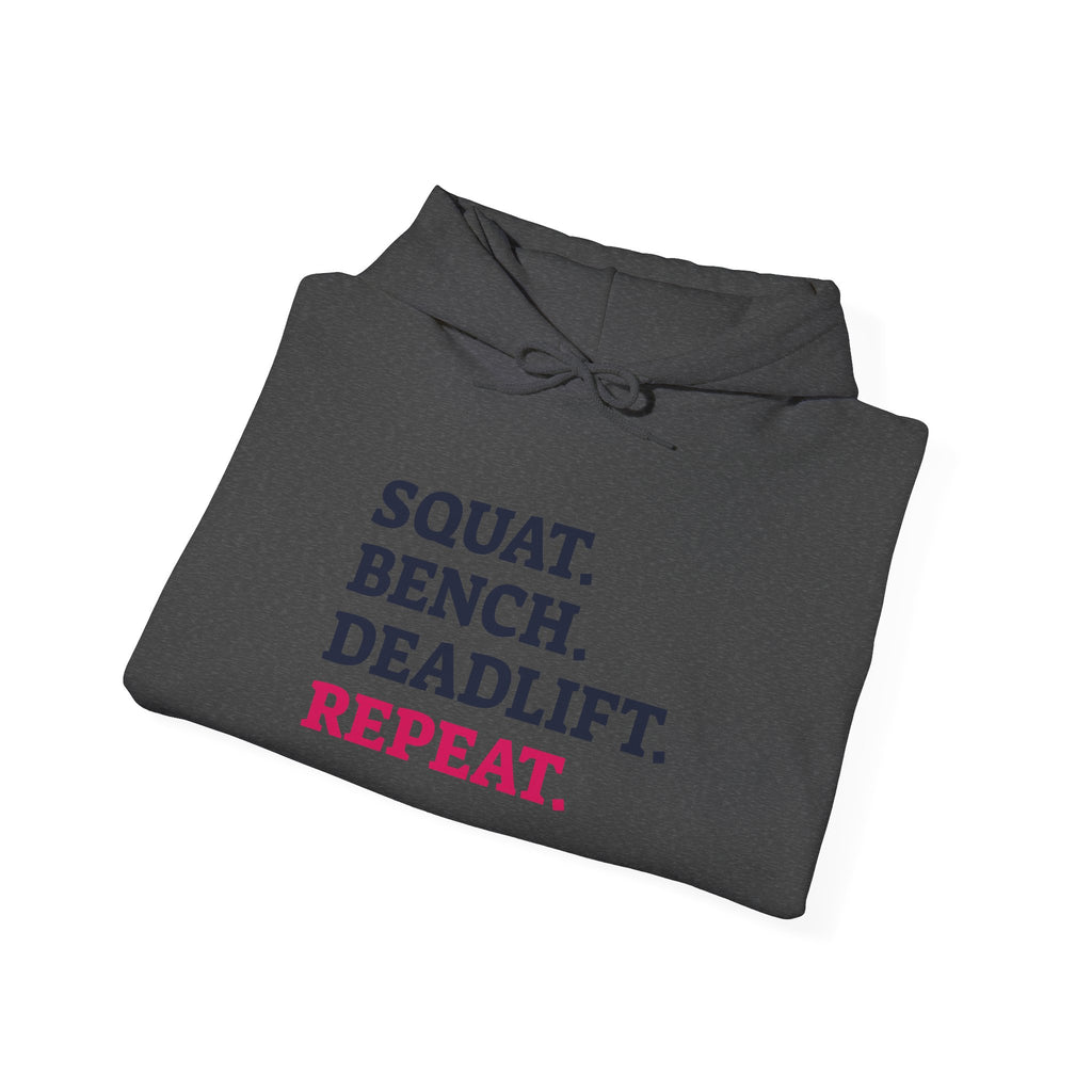 WWLW “Squat • Bench • Deadlift • Repeat” Hoodie - Front Logo Plain Black